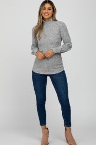 Heather Grey Brushed Ribbed Mock Neck Top sold by Pinkblush