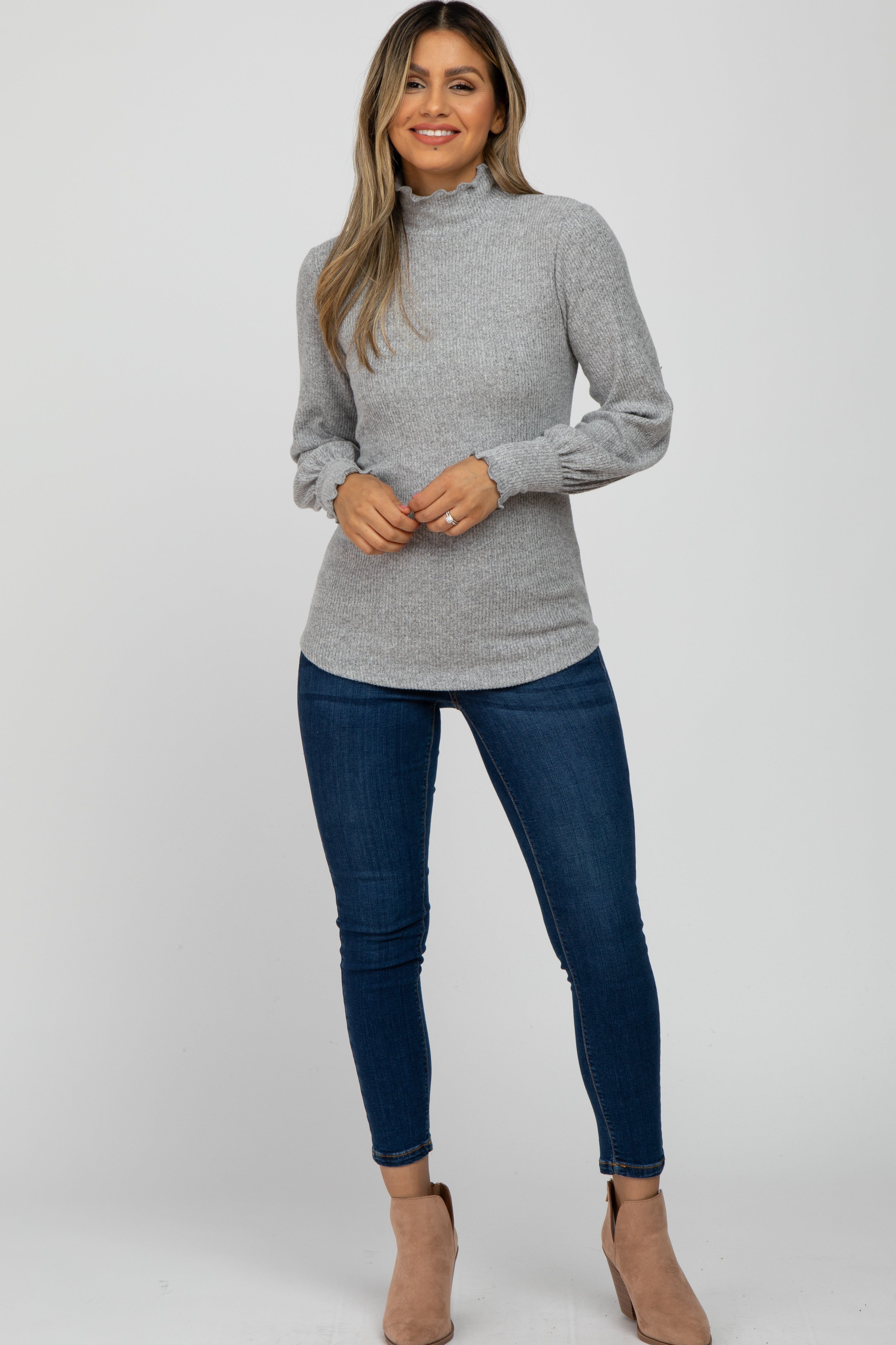 Heather Grey Brushed Ribbed Mock Neck Top sold by Pinkblush product image thumbnail 2