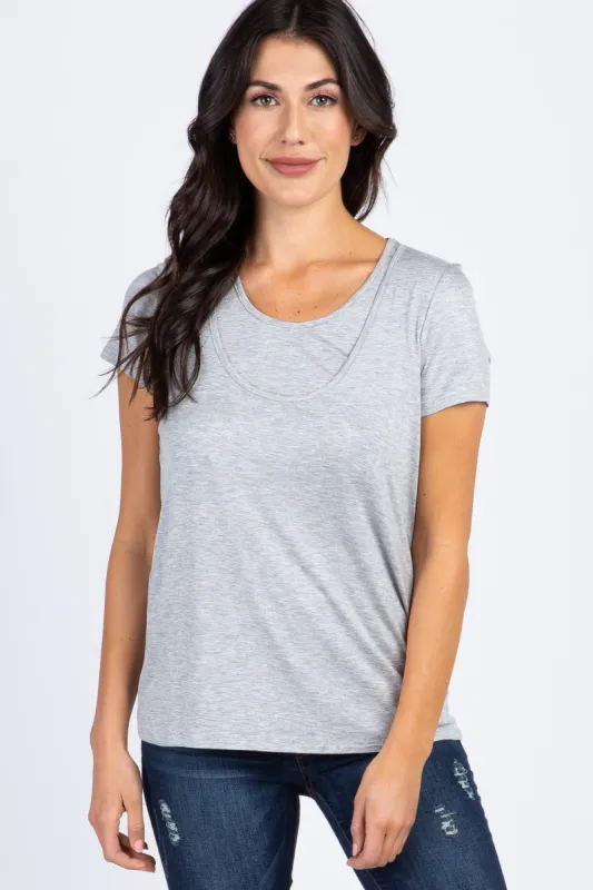 Heather Grey Short Sleeve Nursing Top sold by Pinkblush