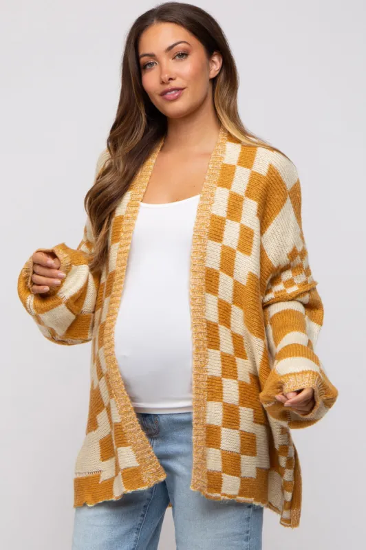 Yellow Checkered Plaid Maternity Oversized Cardigan sold by Pinkblush