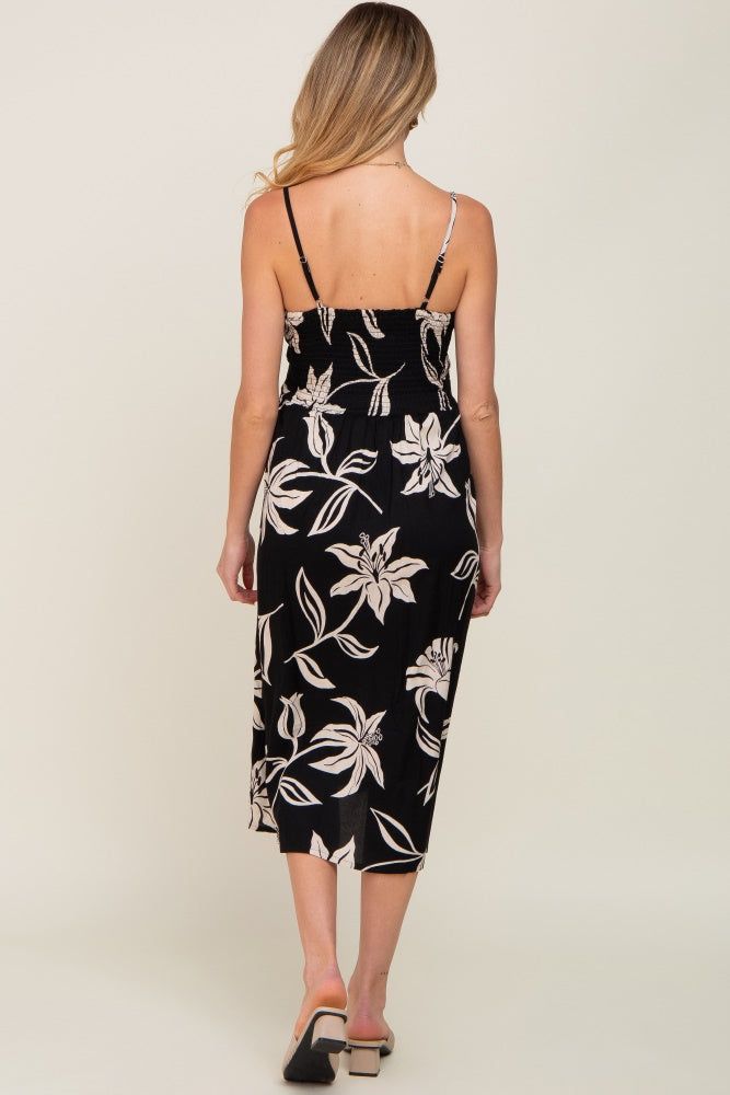 Black Floral Front Twist Maternity Midi Dress sold by Pinkblush product image thumbnail 3