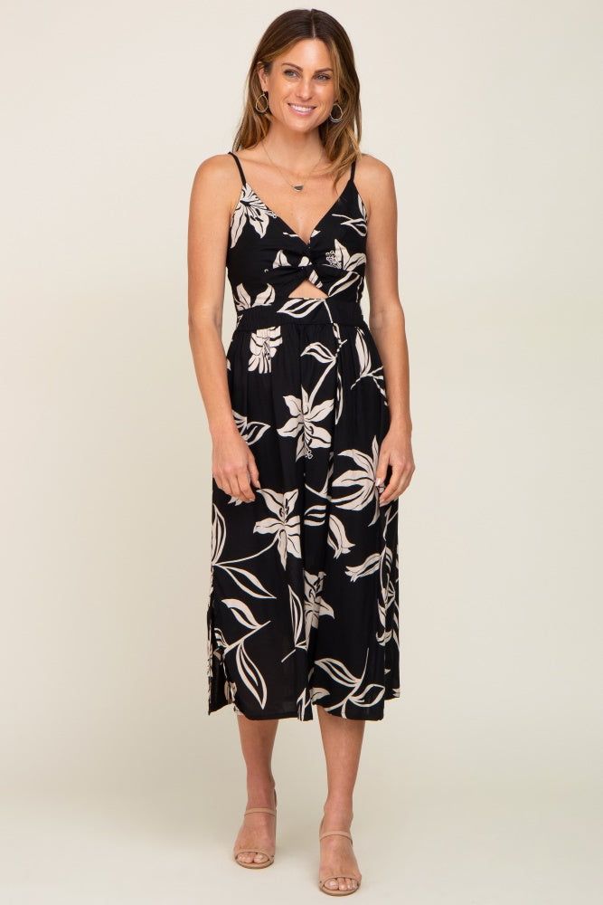 Black Floral Front Twist Maternity Midi Dress sold by Pinkblush product image thumbnail 5