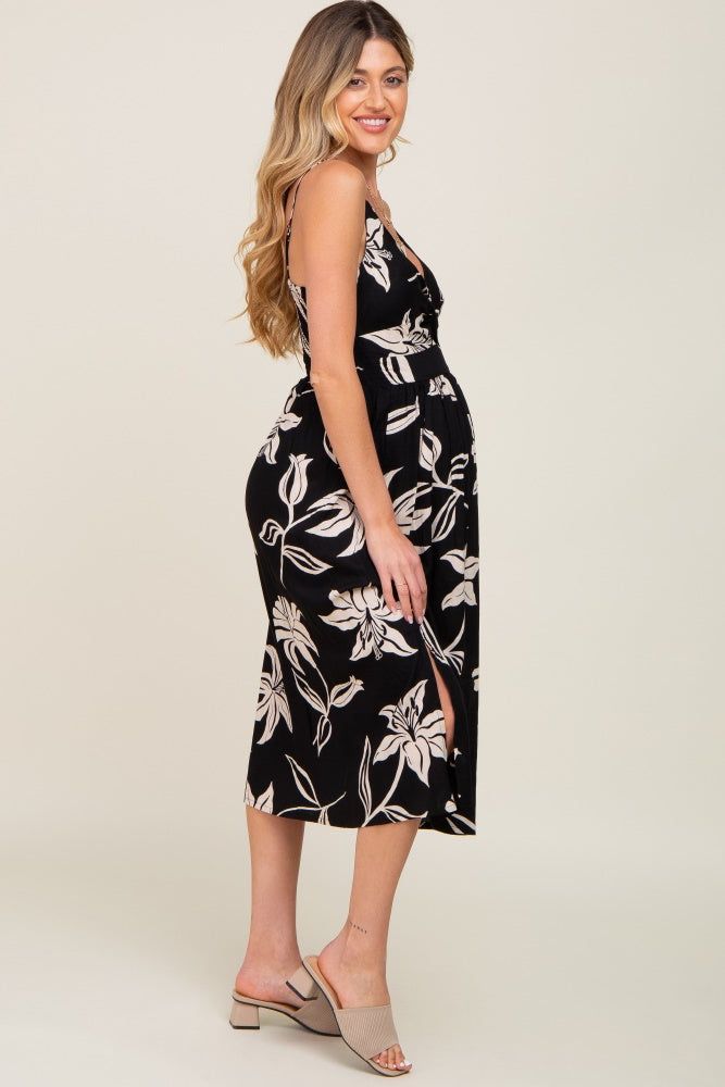 Black Floral Front Twist Maternity Midi Dress sold by Pinkblush product image thumbnail 2