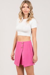 Hot Pink Tweed Double Buttoned Wrap Skort sold by Pinkblush