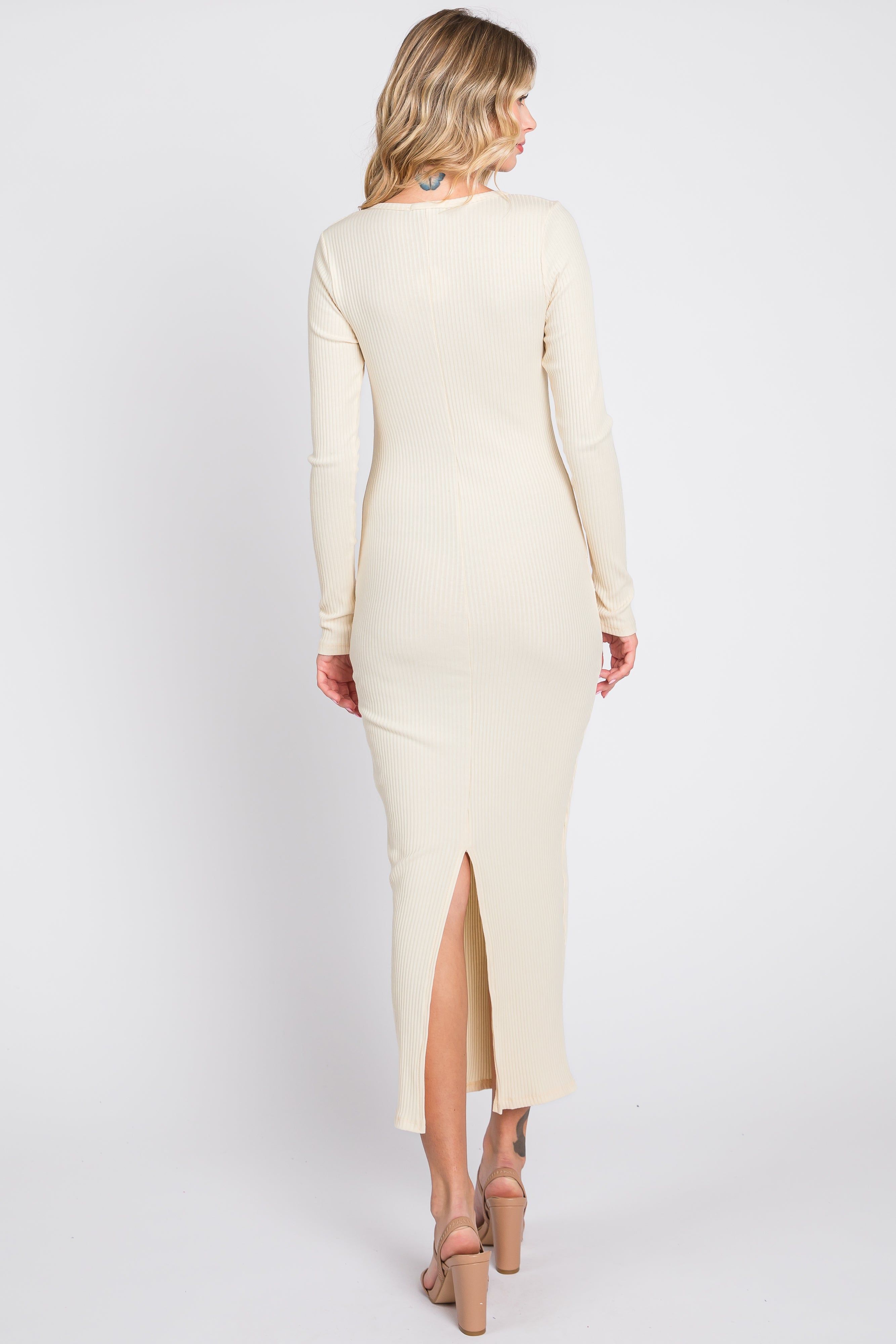 Cream Ribbed Long Sleeve Maxi Dress sold by Pinkblush product image thumbnail 3