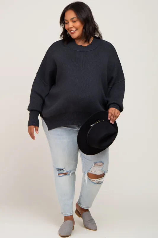 Charcoal Mock Neck Exposed Seam Maternity Plus Sweater sold by Pinkblush
