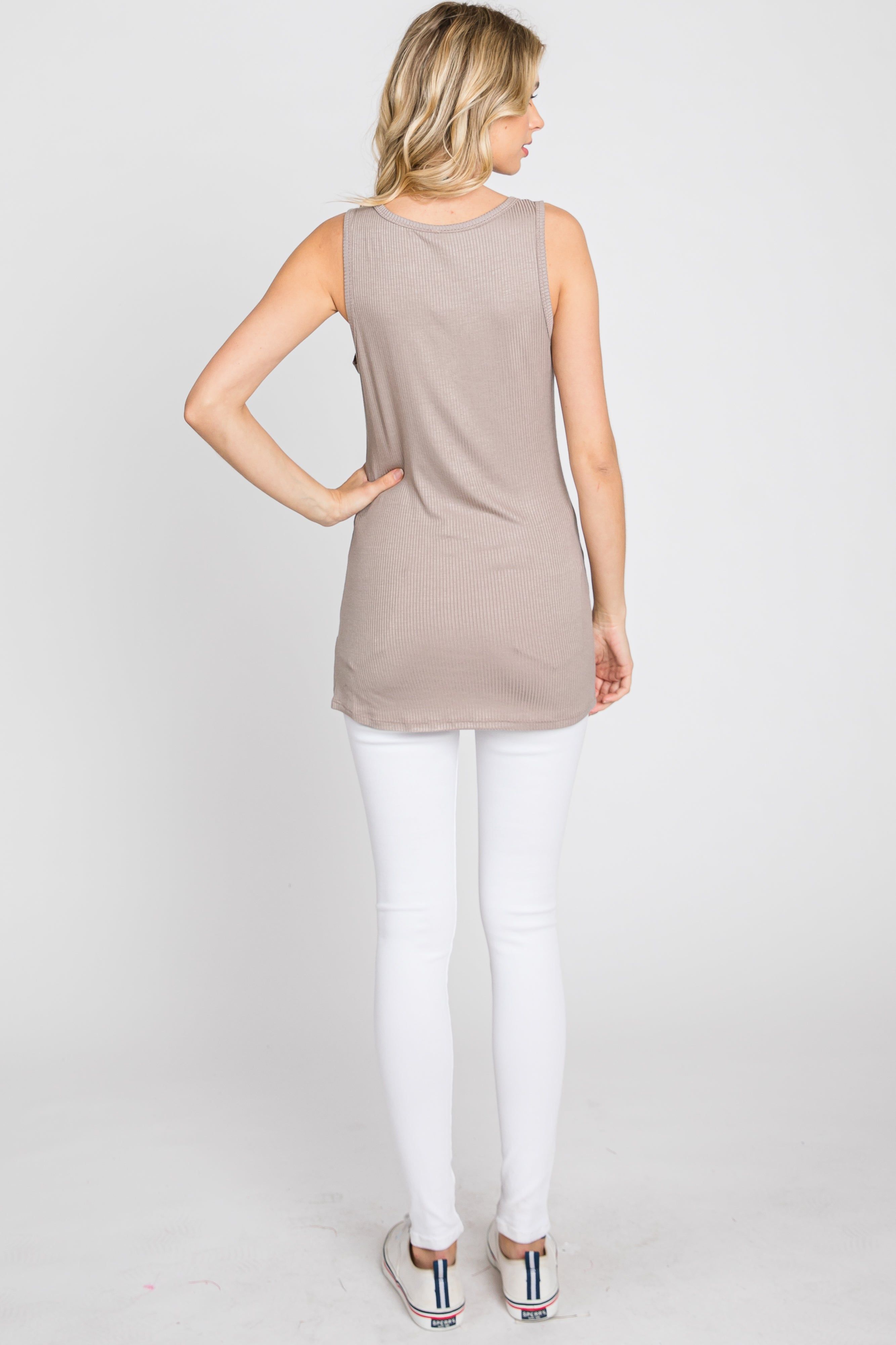 Taupe Ribbed Button Up Tank Top sold by Pinkblush product image thumbnail 7