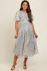 Grey Floral Lace Smocked Maternity Midi Dress sold by Pinkblush