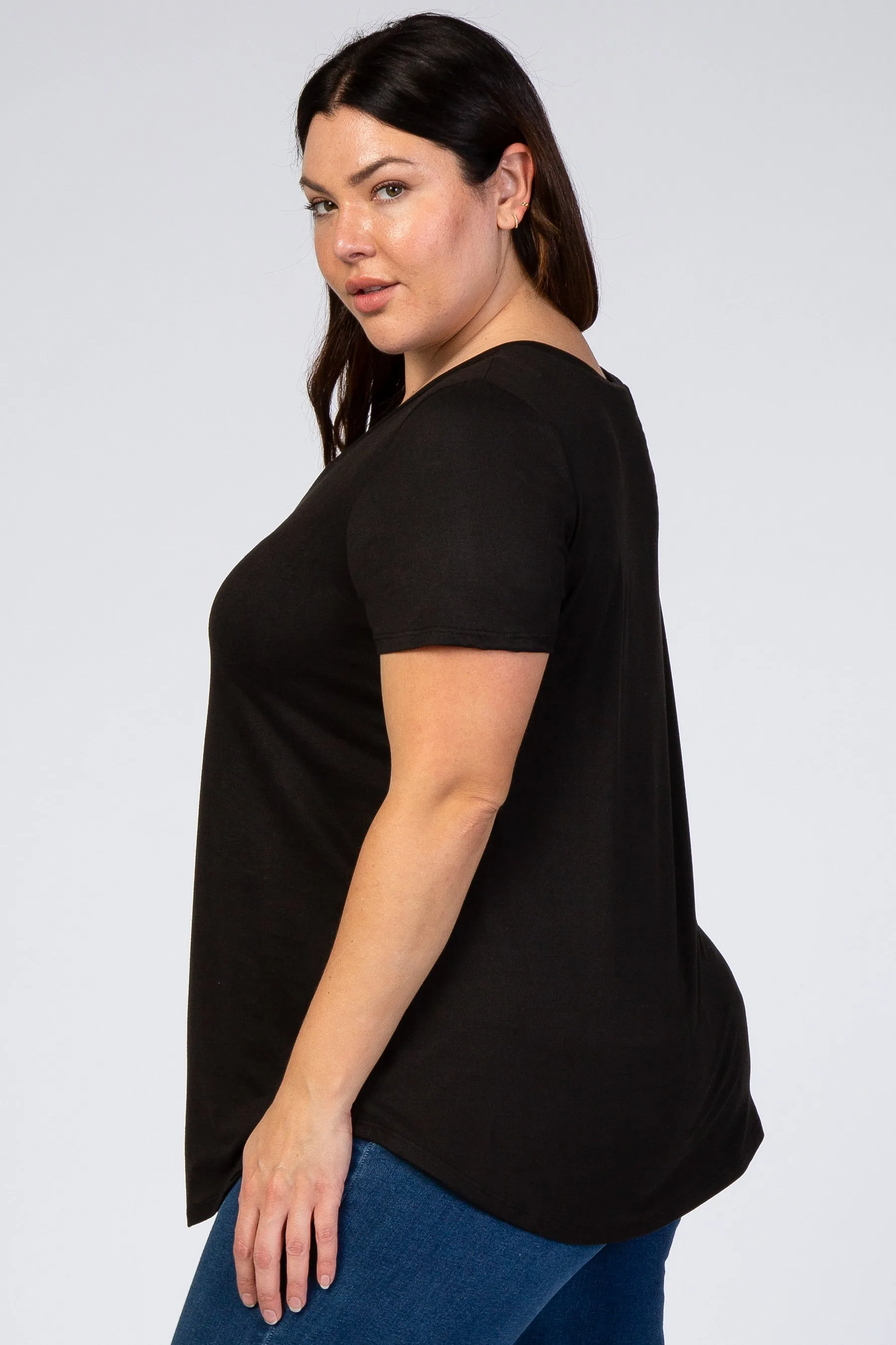 Black V-Neck Short Sleeve Plus Top sold by Pinkblush product image thumbnail 2