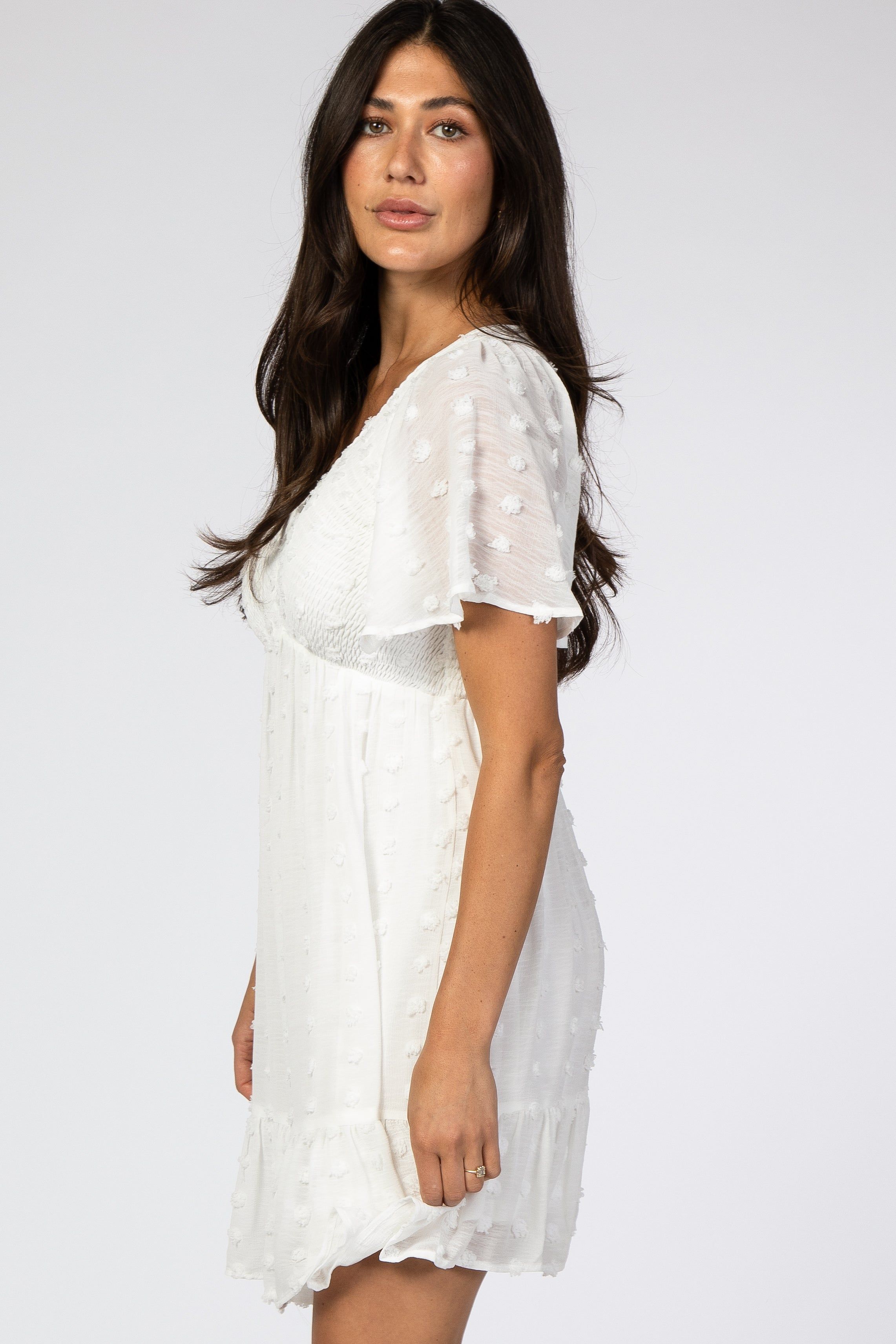 White Swiss Dot Smocked Dress sold by Pinkblush product image thumbnail 2