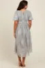 Grey Floral Lace Smocked Maternity Midi Dress sold by Pinkblush