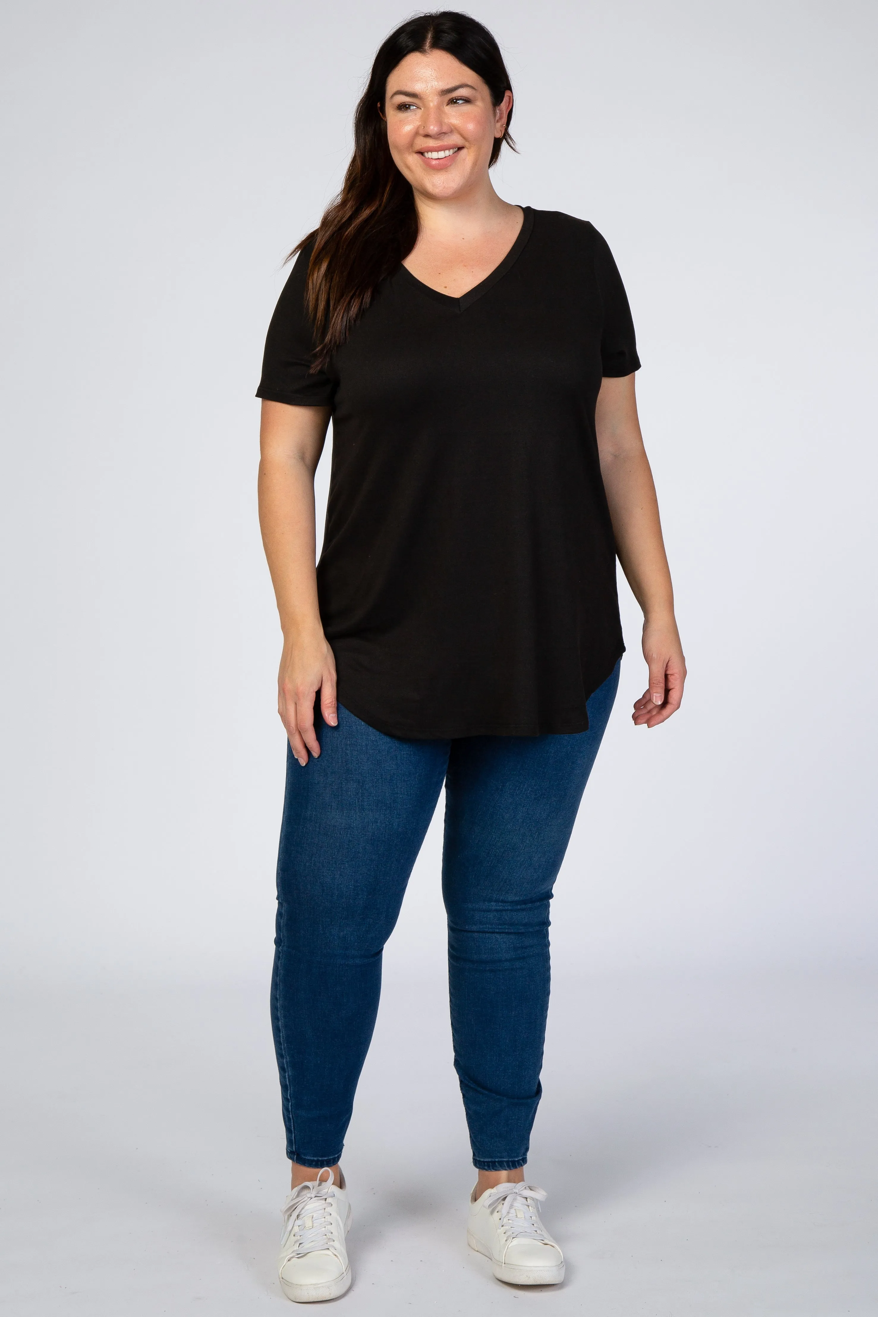 Black V-Neck Short Sleeve Plus Top sold by Pinkblush product image thumbnail 4