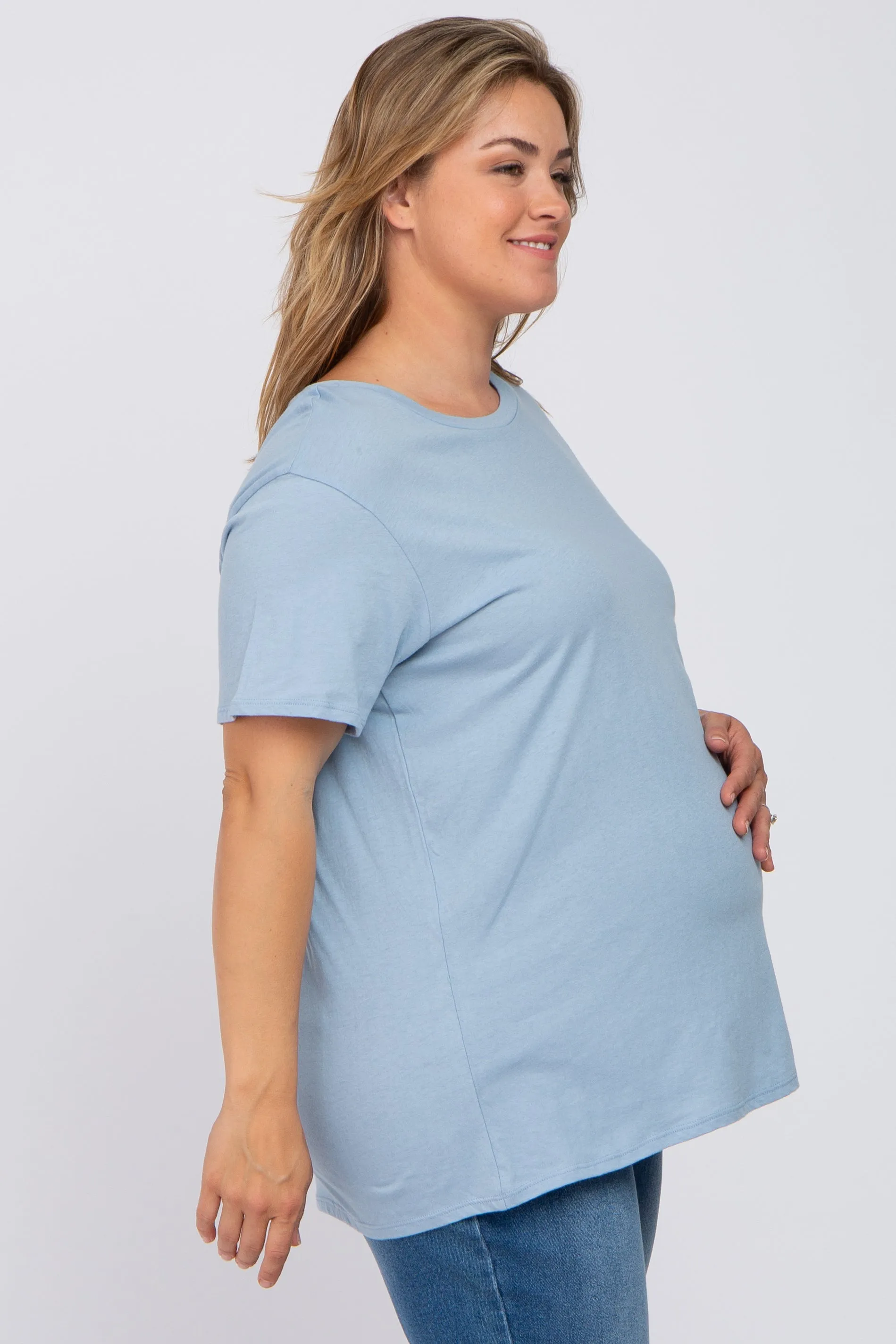 Blue Solid Short Sleeve Plus Maternity Top sold by Pinkblush product image thumbnail 2