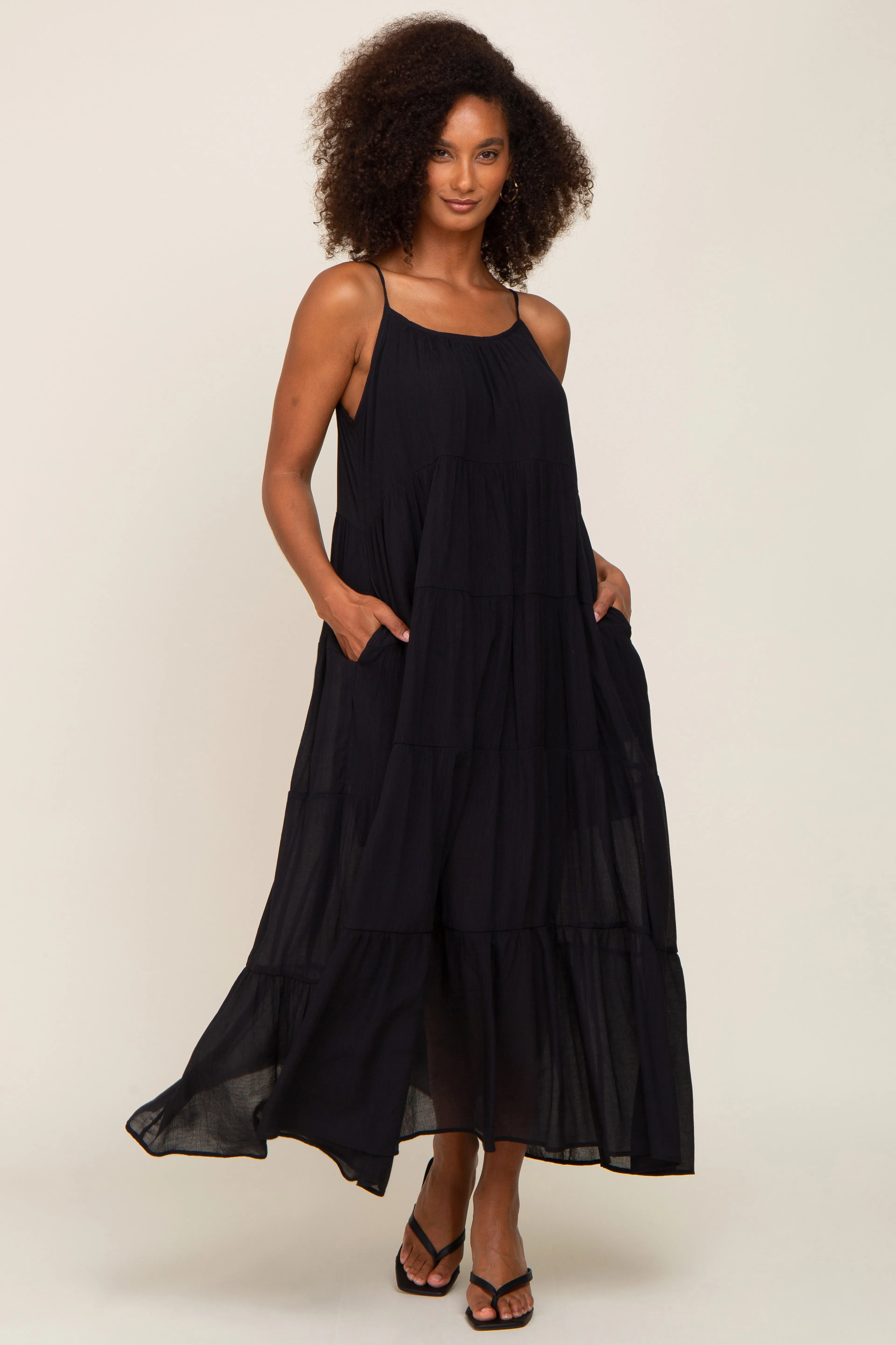 Black Tiered Maternity Maxi Dress sold by Pinkblush product image thumbnail 5