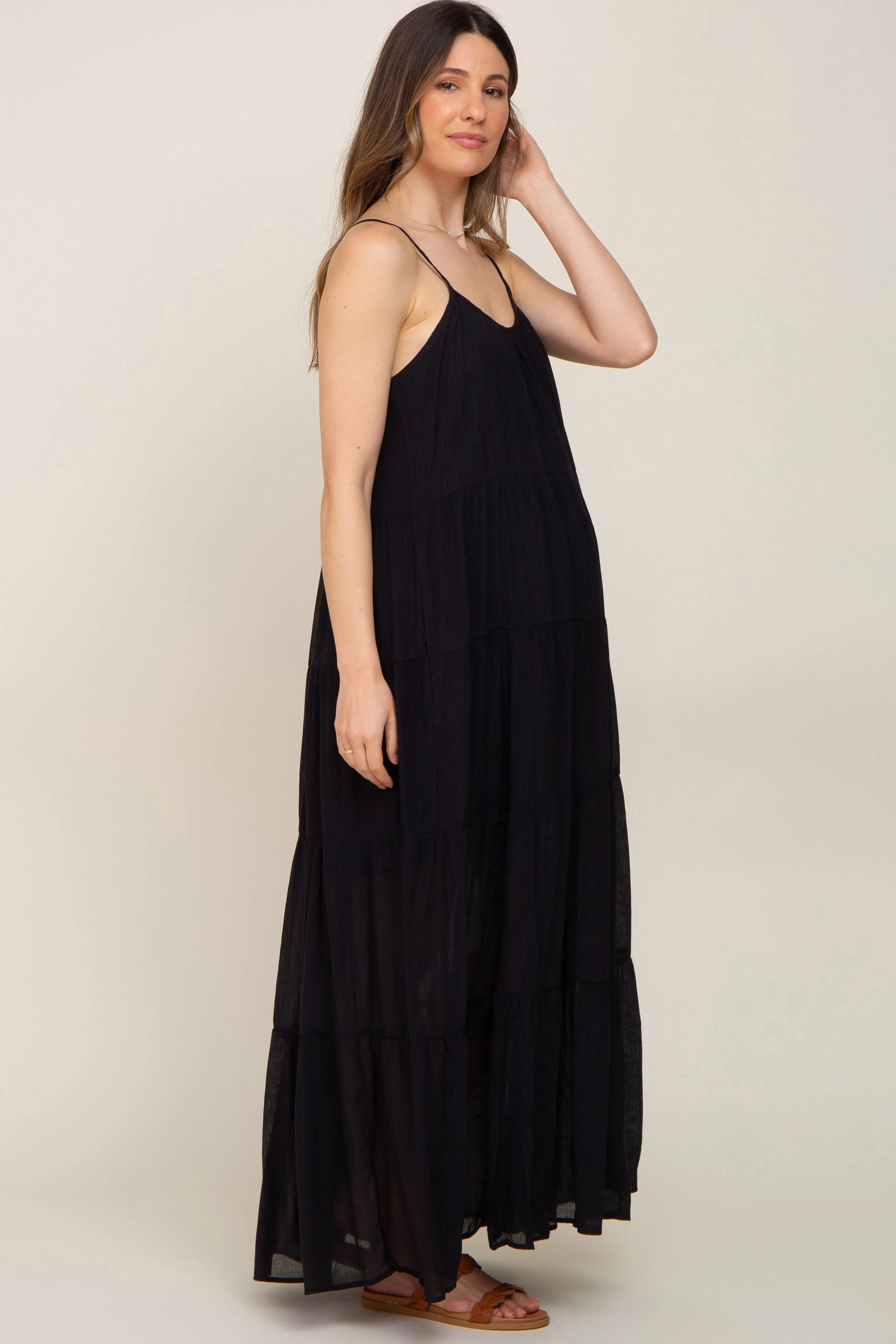 Black Tiered Maternity Maxi Dress sold by Pinkblush product image thumbnail 2