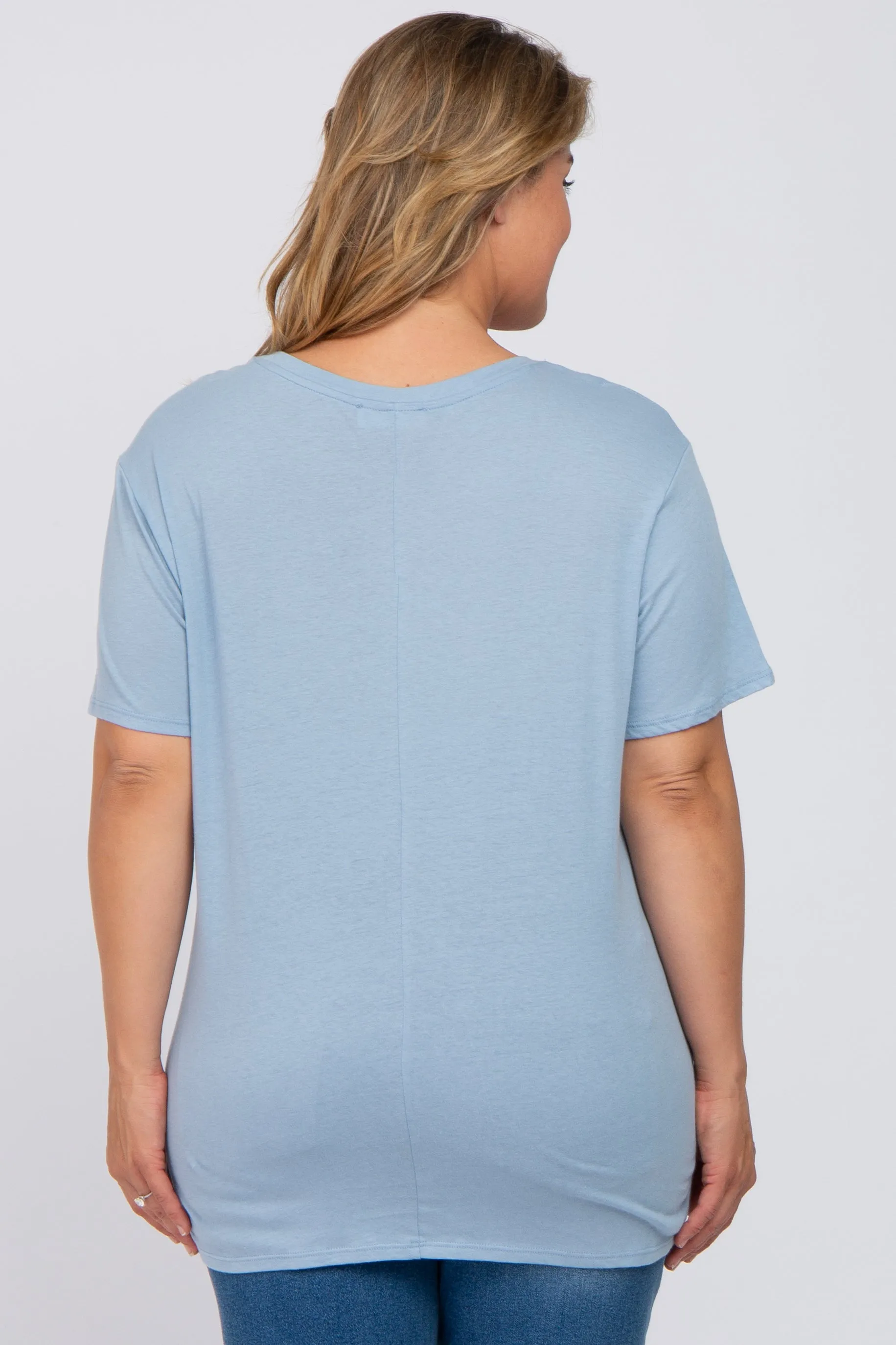 Blue Solid Short Sleeve Plus Maternity Top sold by Pinkblush product image thumbnail 3
