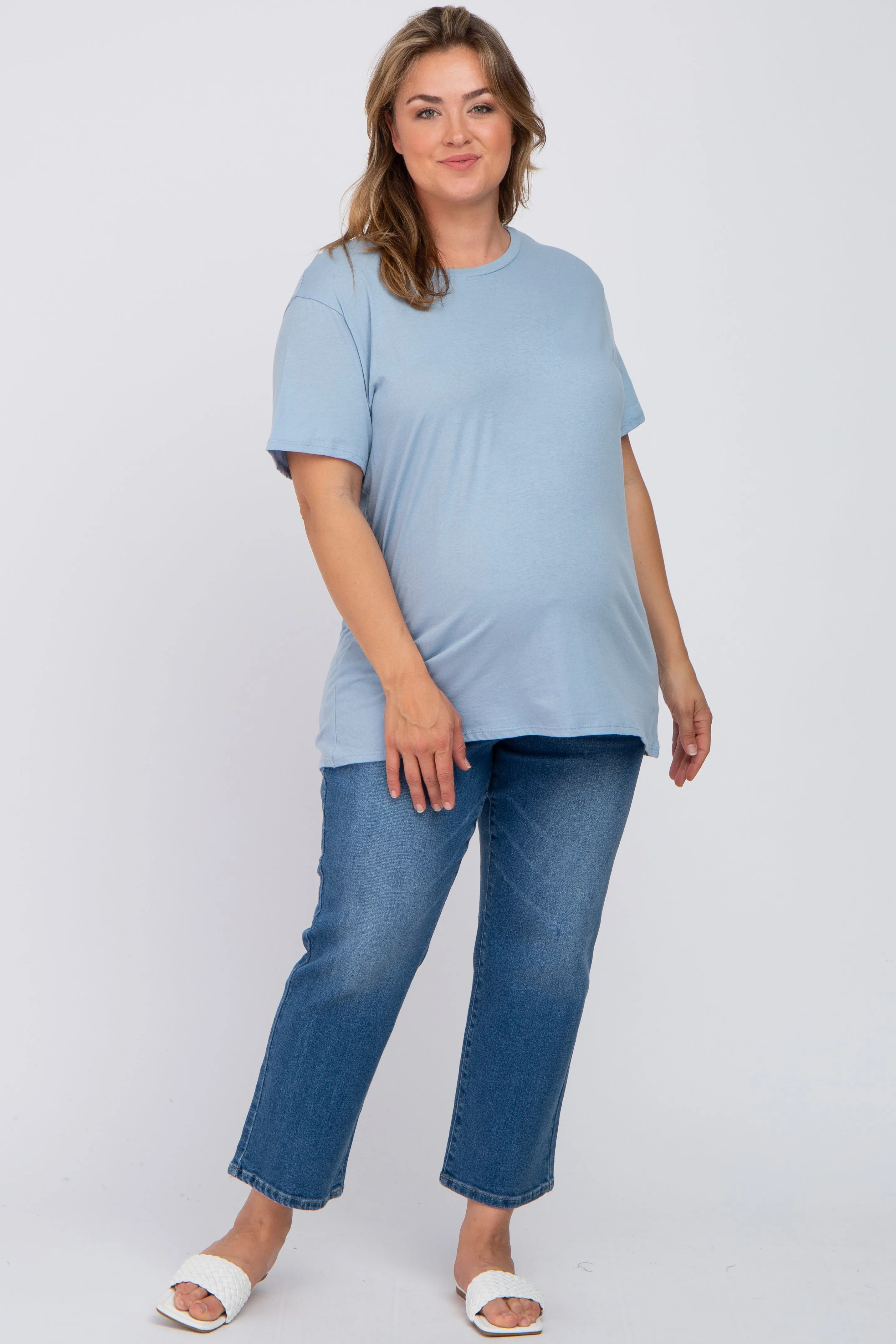 Blue Solid Short Sleeve Plus Maternity Top sold by Pinkblush product image thumbnail 4