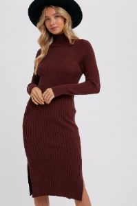 Brown Long Sleeve Turtleneck Sweater Dress sold by Pinkblush