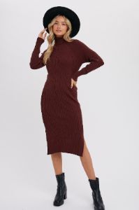 Brown Long Sleeve Turtleneck Sweater Dress sold by Pinkblush