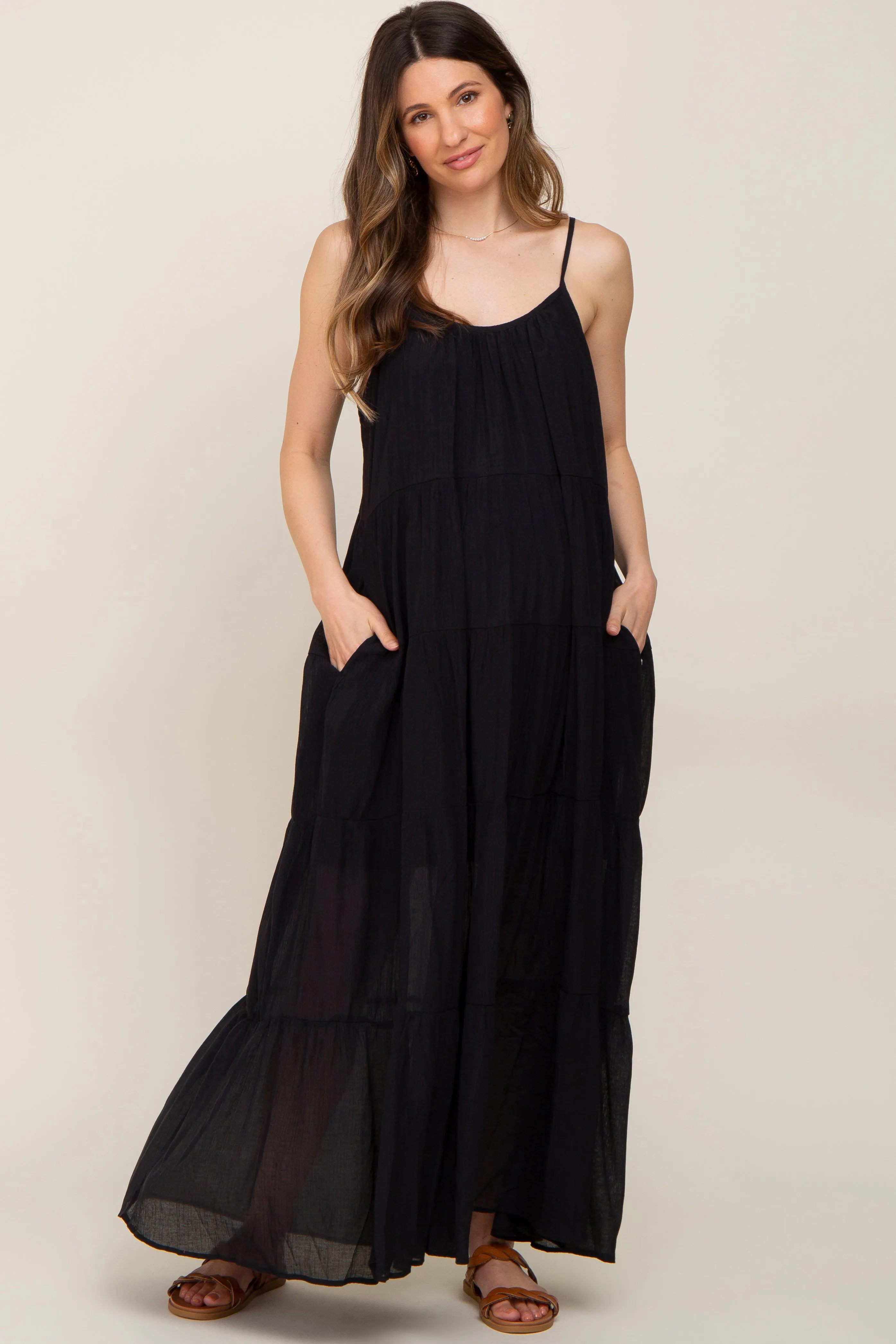 Black Tiered Maternity Maxi Dress sold by Pinkblush product image thumbnail 4