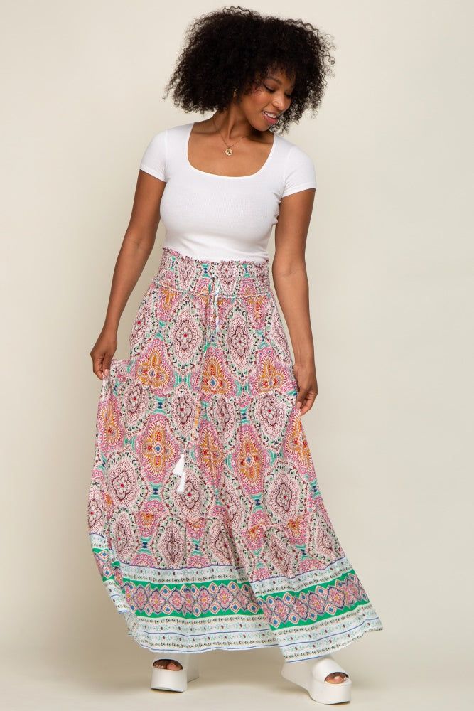 Green Printed Smocked Waist Maxi Skirt sold by Pinkblush product image thumbnail 5
