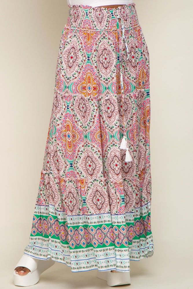 Green Printed Smocked Waist Maxi Skirt sold by Pinkblush product image thumbnail 2