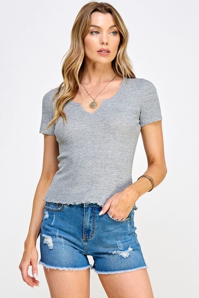 Heather Grey Thermal Tee With Front Notch sold by Pinkblush