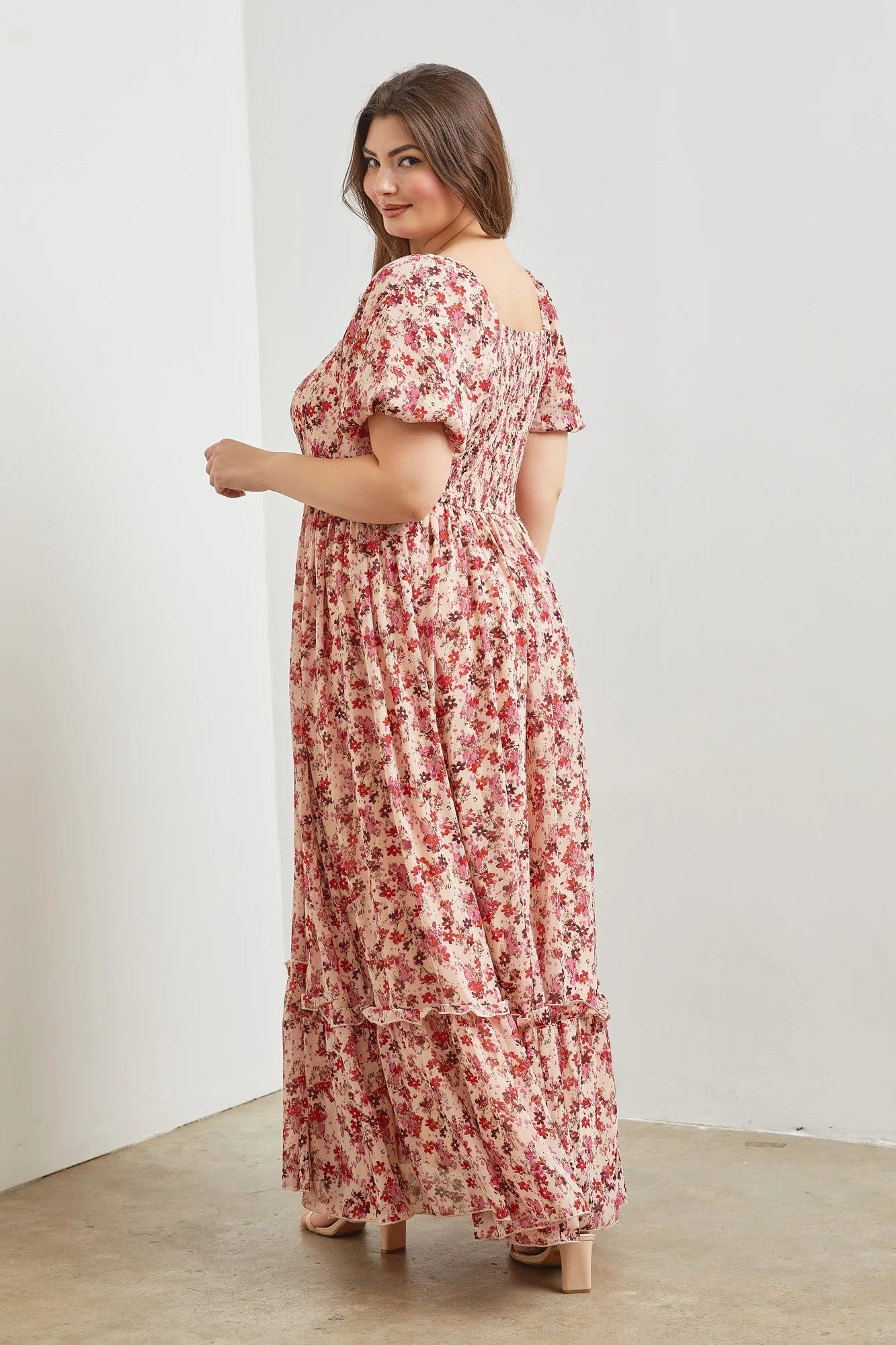 Pink Floral Puff Sleeve Plus Maxi Dress sold by Pinkblush product image thumbnail 3