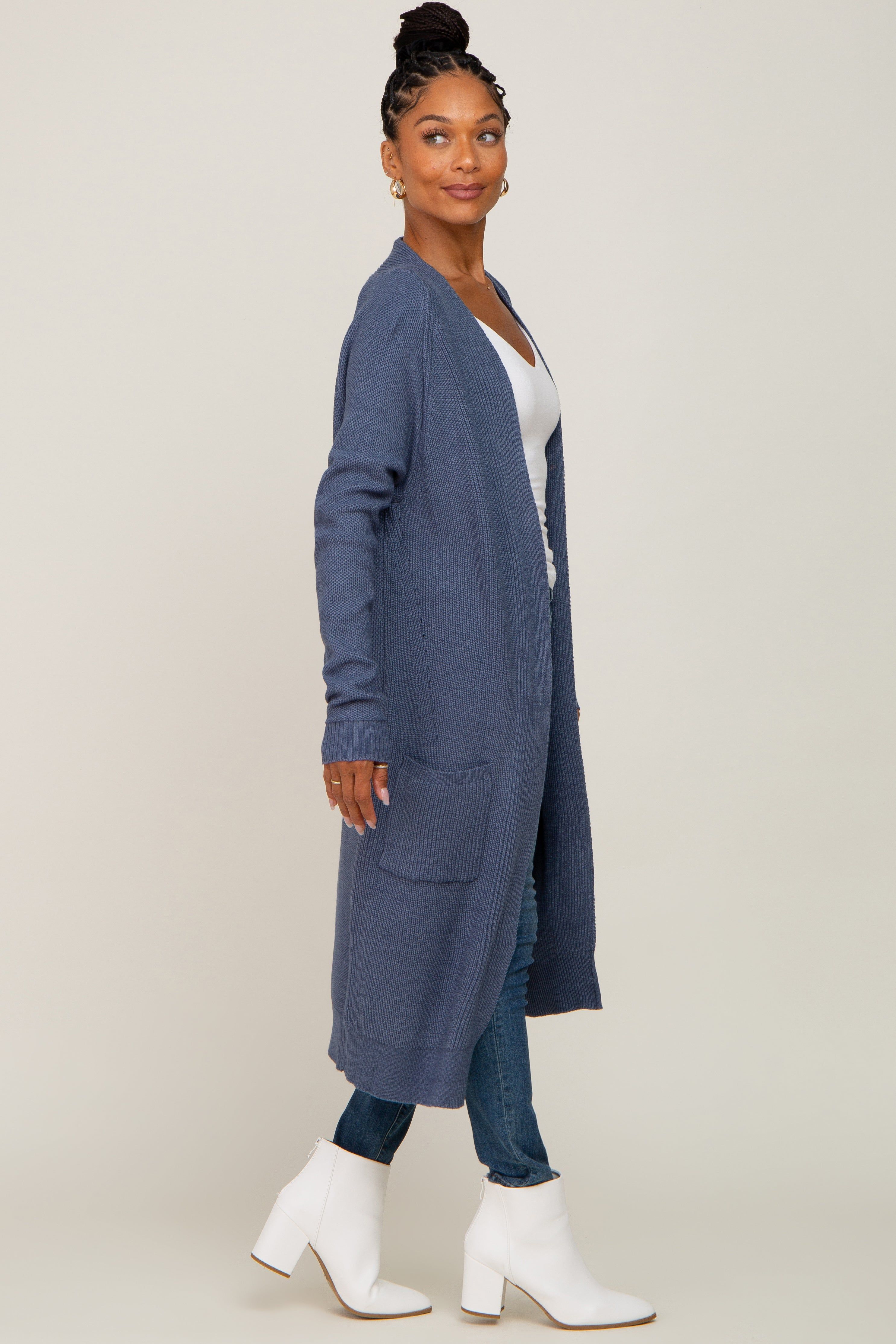 Blue Open Front Long Cardigan sold by Pinkblush product image thumbnail 2