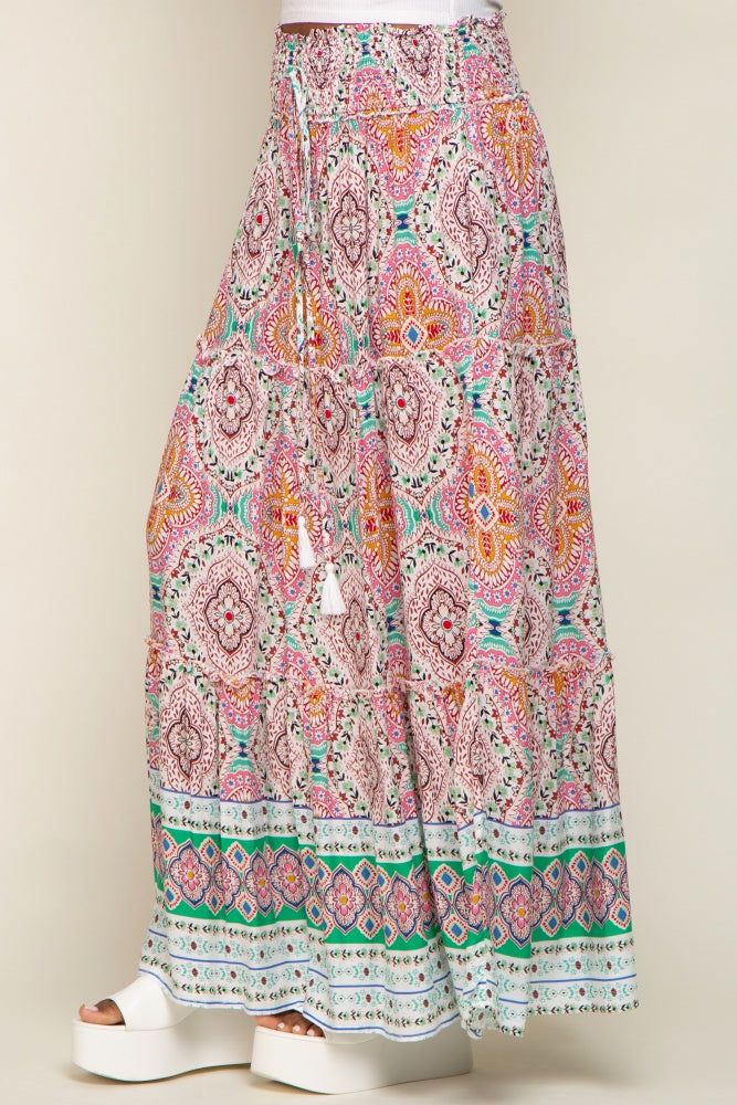 Green Printed Smocked Waist Maxi Skirt sold by Pinkblush product image thumbnail 3