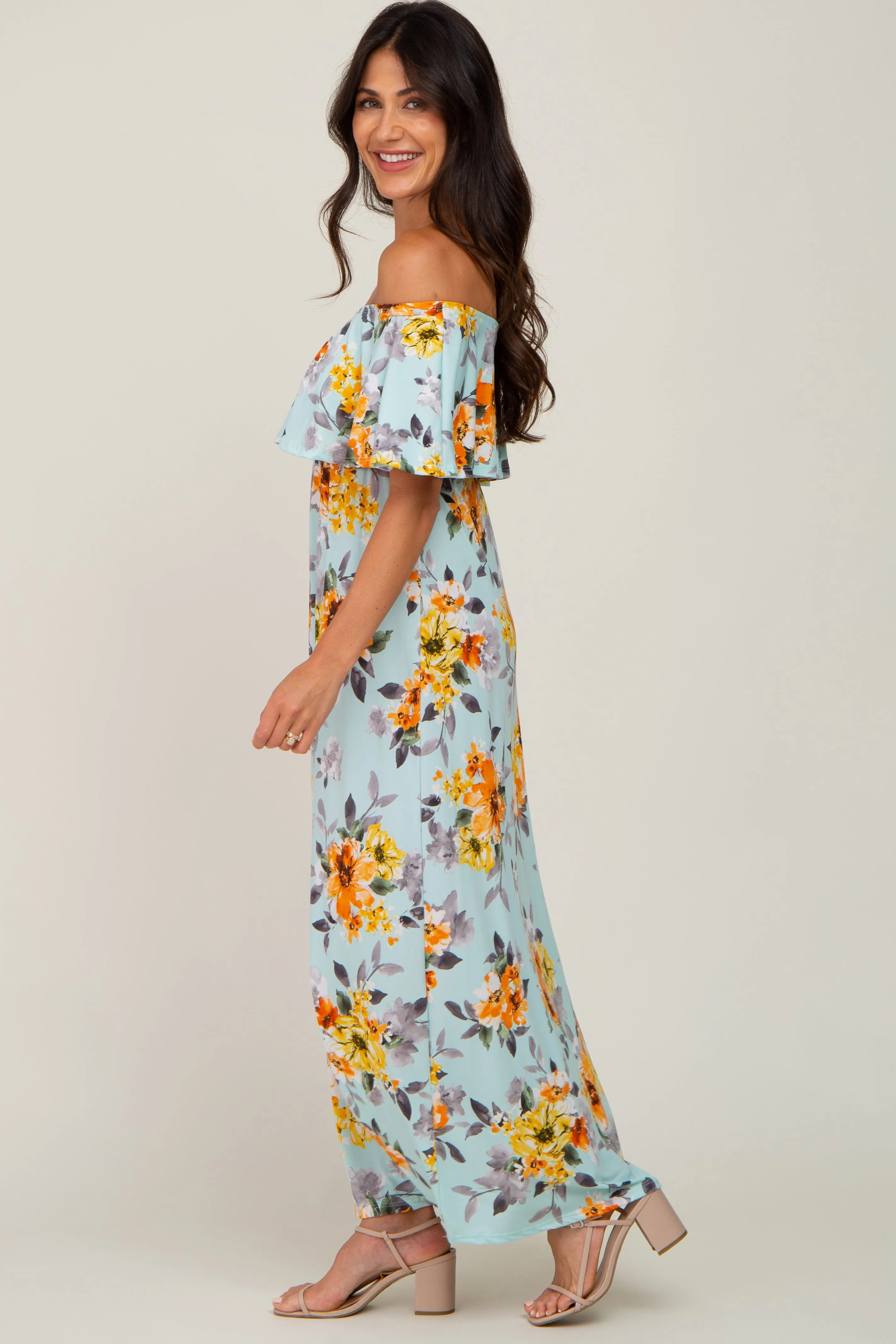 Light Blue Floral Off Shoulder Maxi Dress sold by Pinkblush product image thumbnail 2