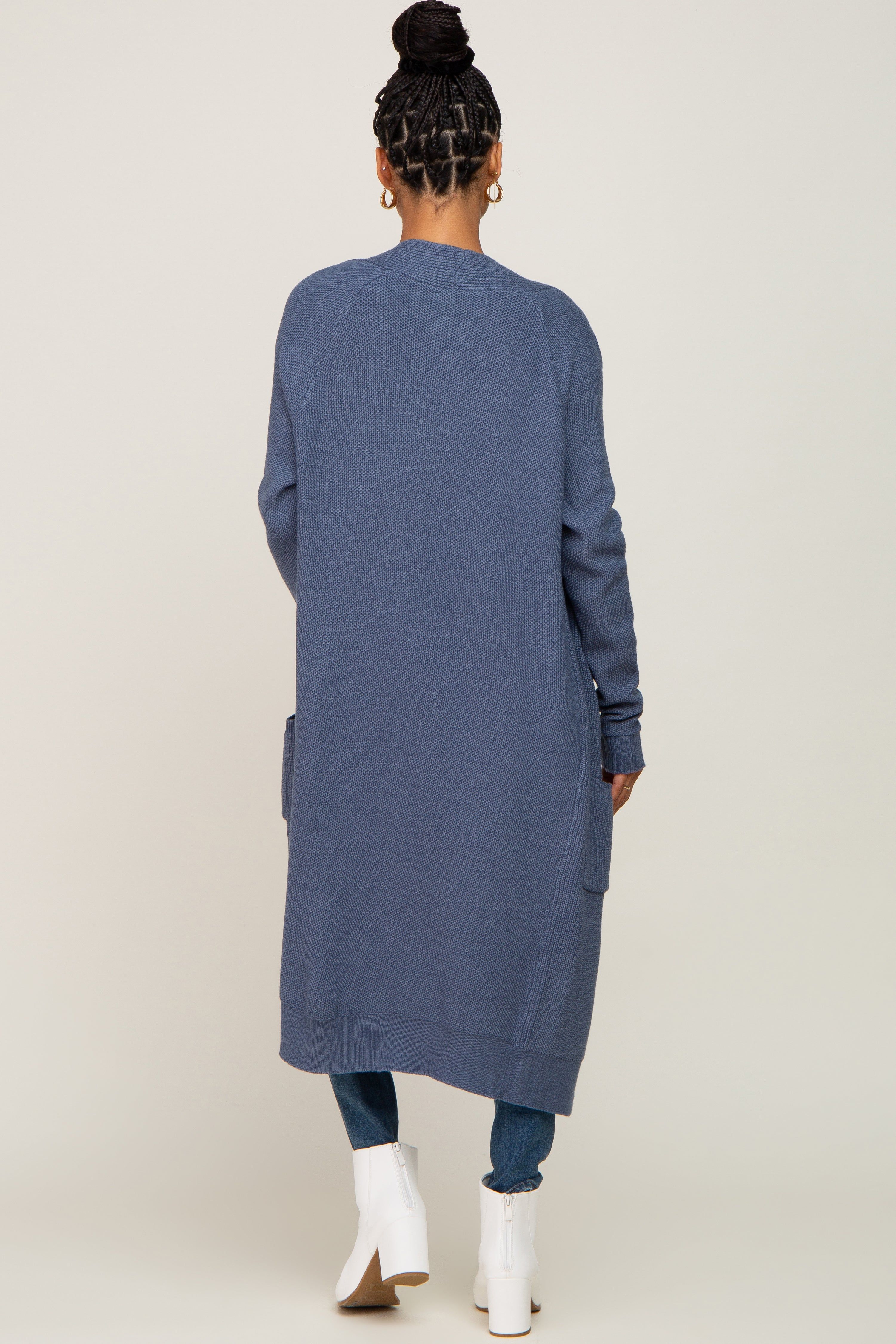 Blue Open Front Long Cardigan sold by Pinkblush product image thumbnail 3