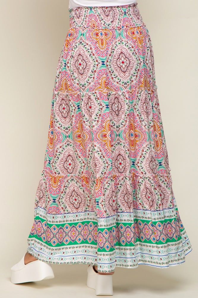 Green Printed Smocked Waist Maxi Skirt sold by Pinkblush product image thumbnail 4