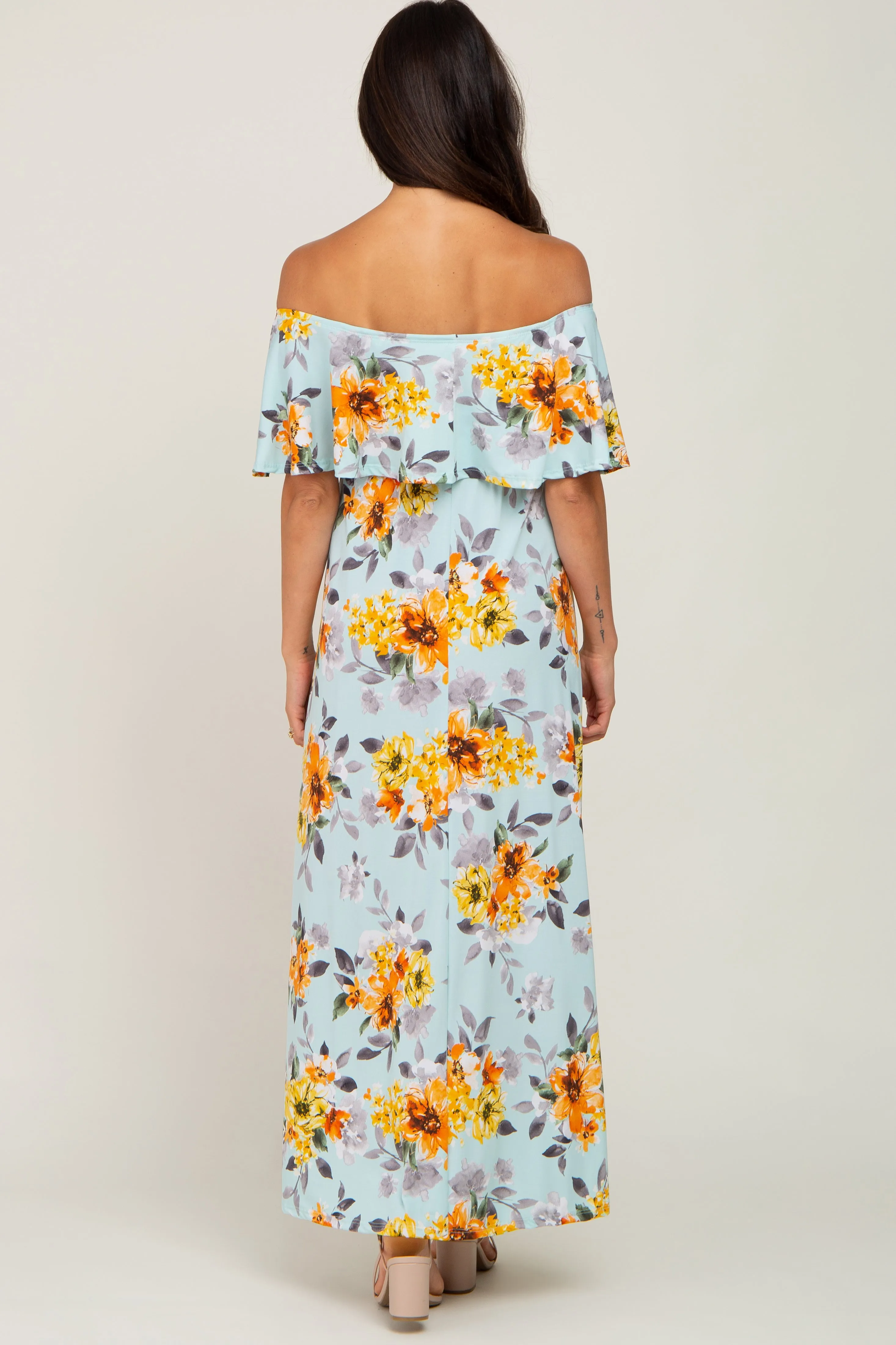 Light Blue Floral Off Shoulder Maxi Dress sold by Pinkblush product image thumbnail 3
