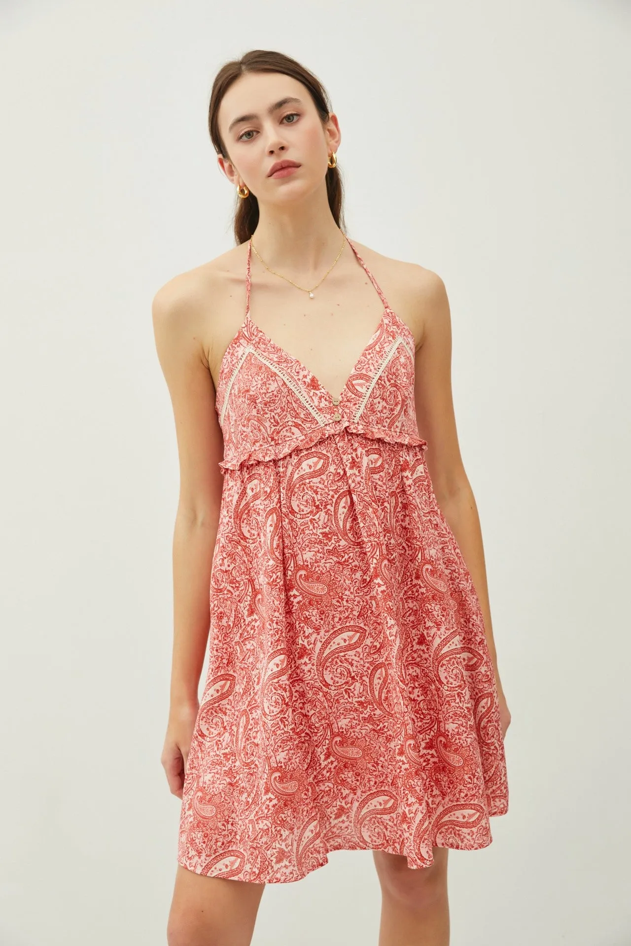 Red Paisley Print Halter Maternity Dress sold by Pinkblush product image thumbnail 5