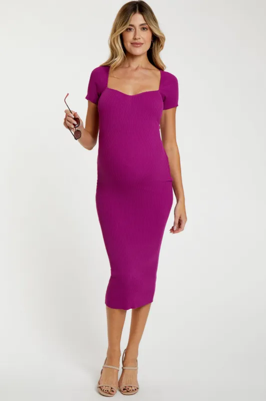 Magenta Ribbed Maternity Midi Dress sold by Pinkblush