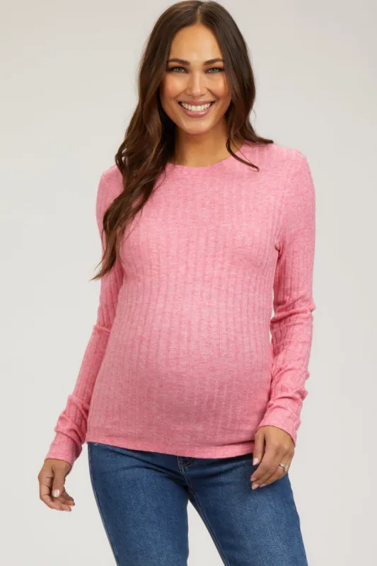 Fuchsia Ribbed Long Sleeve Maternity Top sold by Pinkblush
