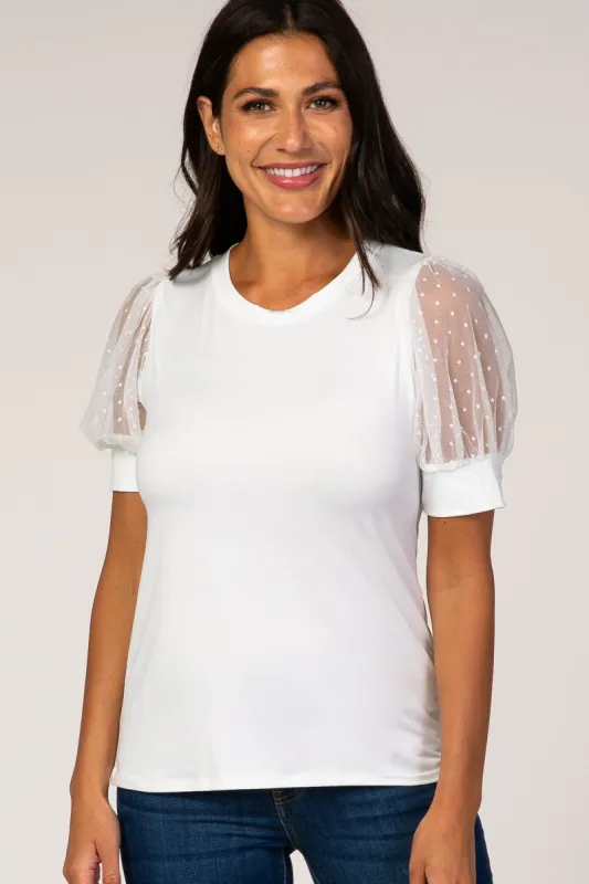 White Mesh Sleeve Top sold by Pinkblush