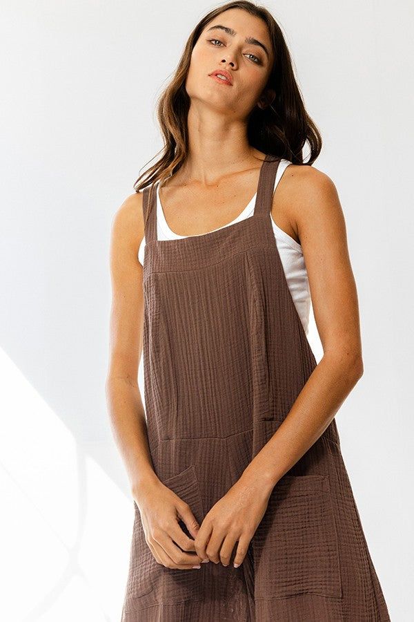 Brown Drawstring Tie Jumpsuit With Pockets sold by Pinkblush product image thumbnail 4