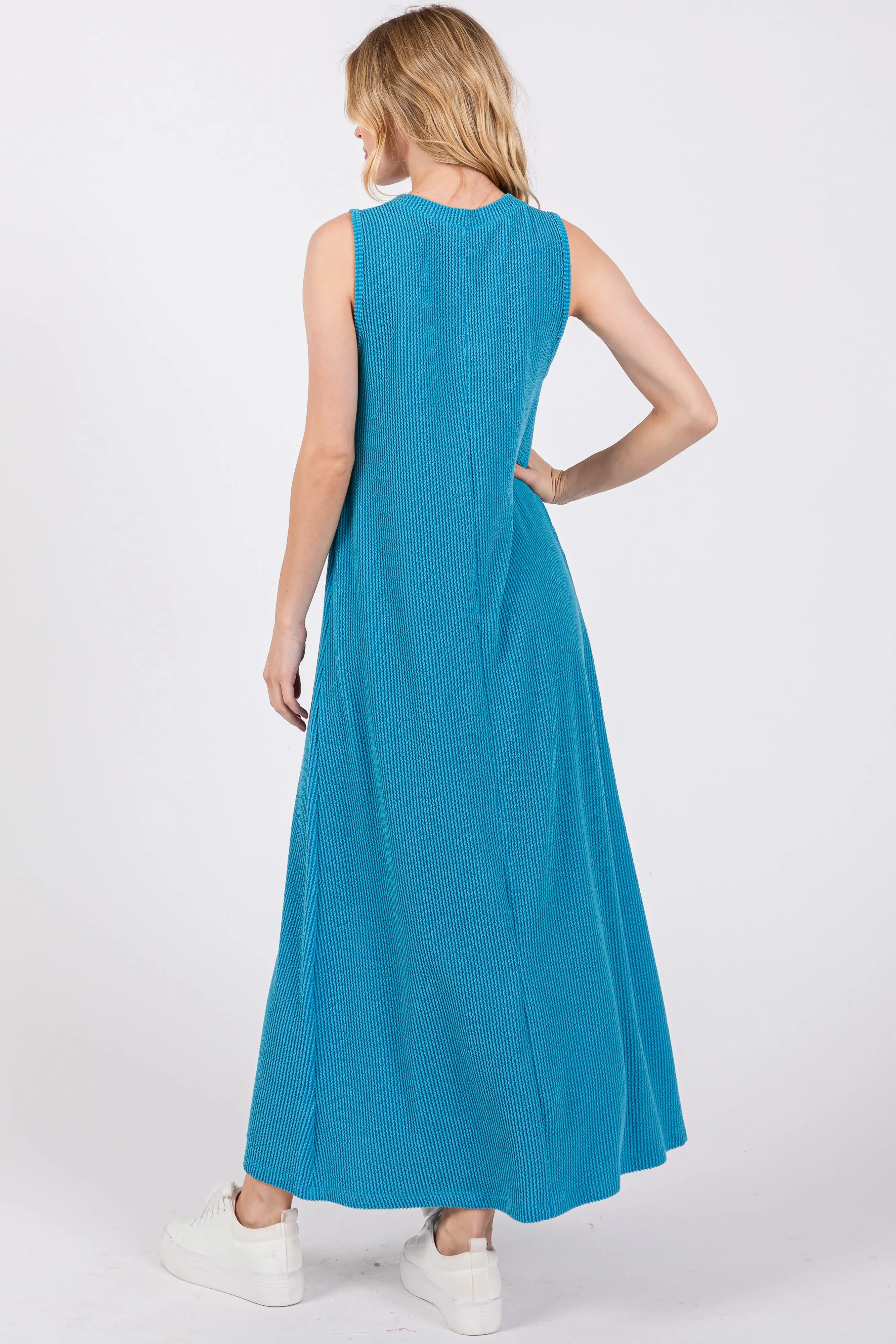 Blue Sleeveless Ribbed Maxi Dress sold by Pinkblush product image thumbnail 3