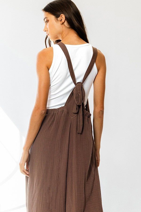 Brown Drawstring Tie Jumpsuit With Pockets sold by Pinkblush product image thumbnail 5