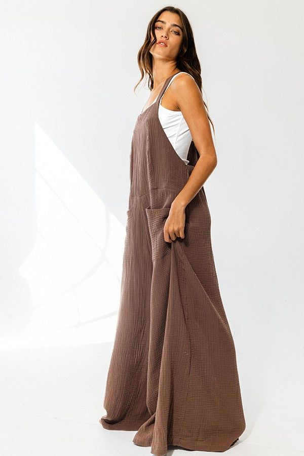 Brown Drawstring Tie Jumpsuit With Pockets sold by Pinkblush product image thumbnail 2