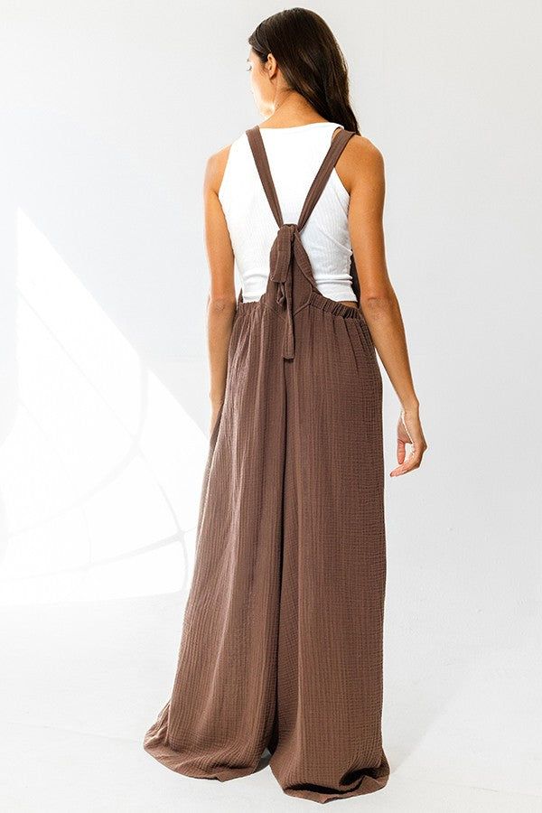 Brown Drawstring Tie Jumpsuit With Pockets sold by Pinkblush product image thumbnail 3