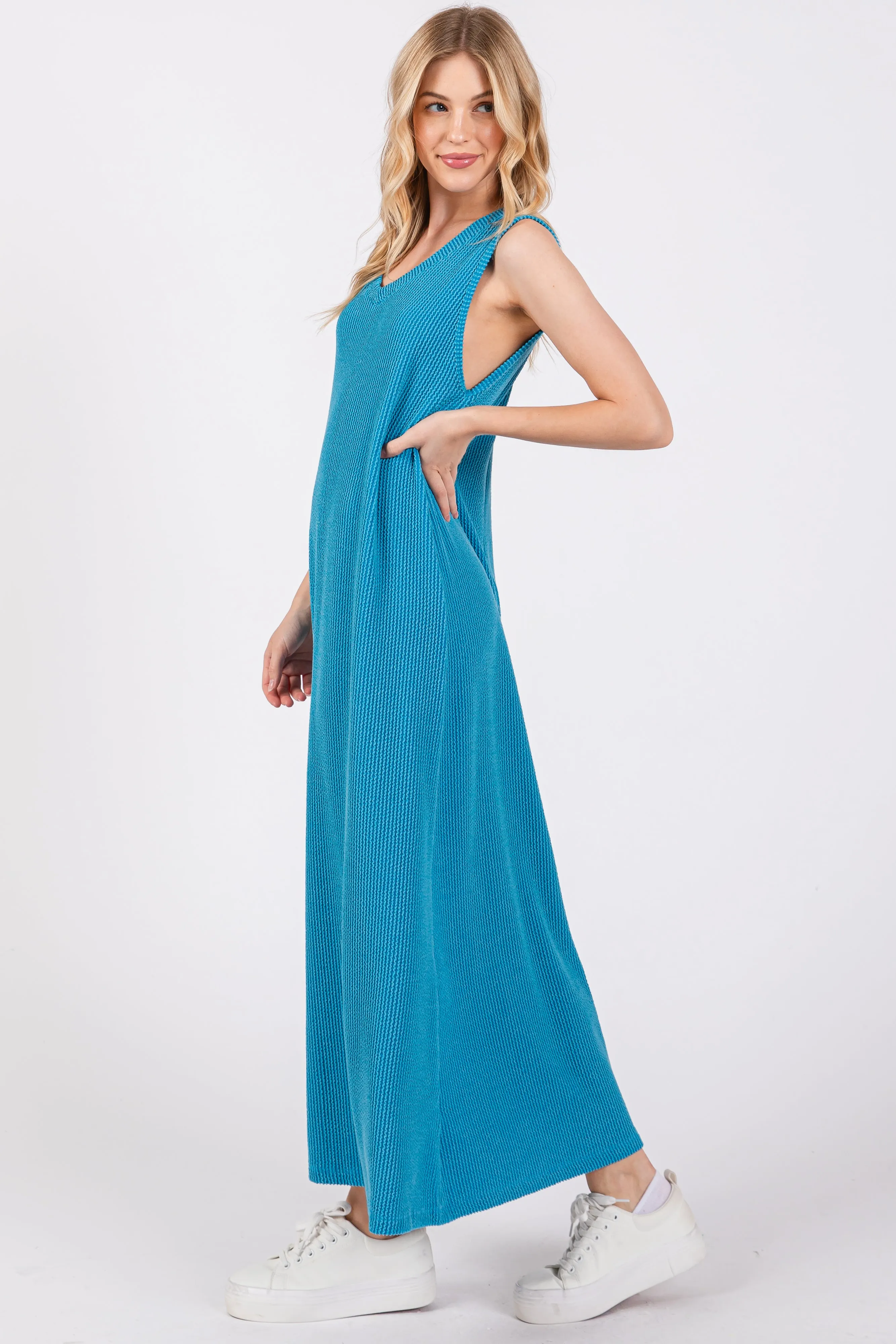 Blue Sleeveless Ribbed Maxi Dress sold by Pinkblush product image thumbnail 2