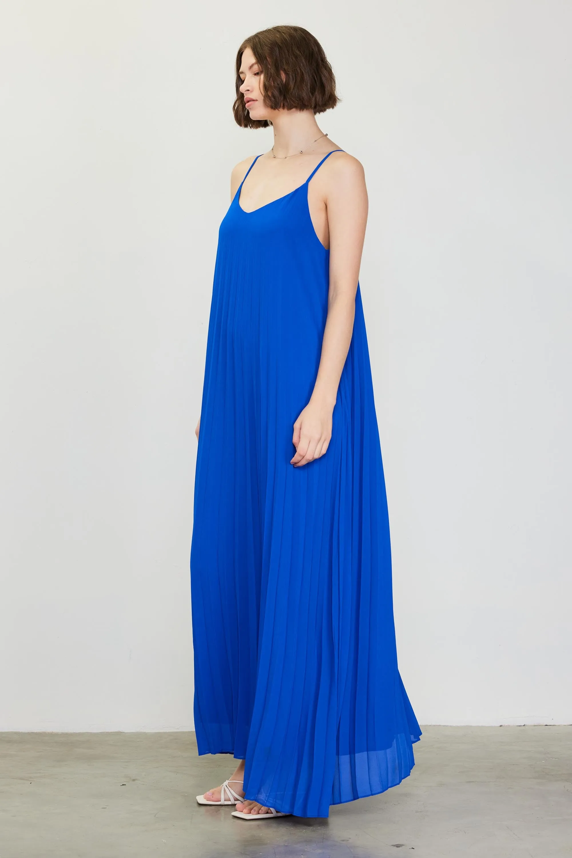 Royal Blue Pleated Sleeveless Maxi Dress sold by Pinkblush product image thumbnail 2