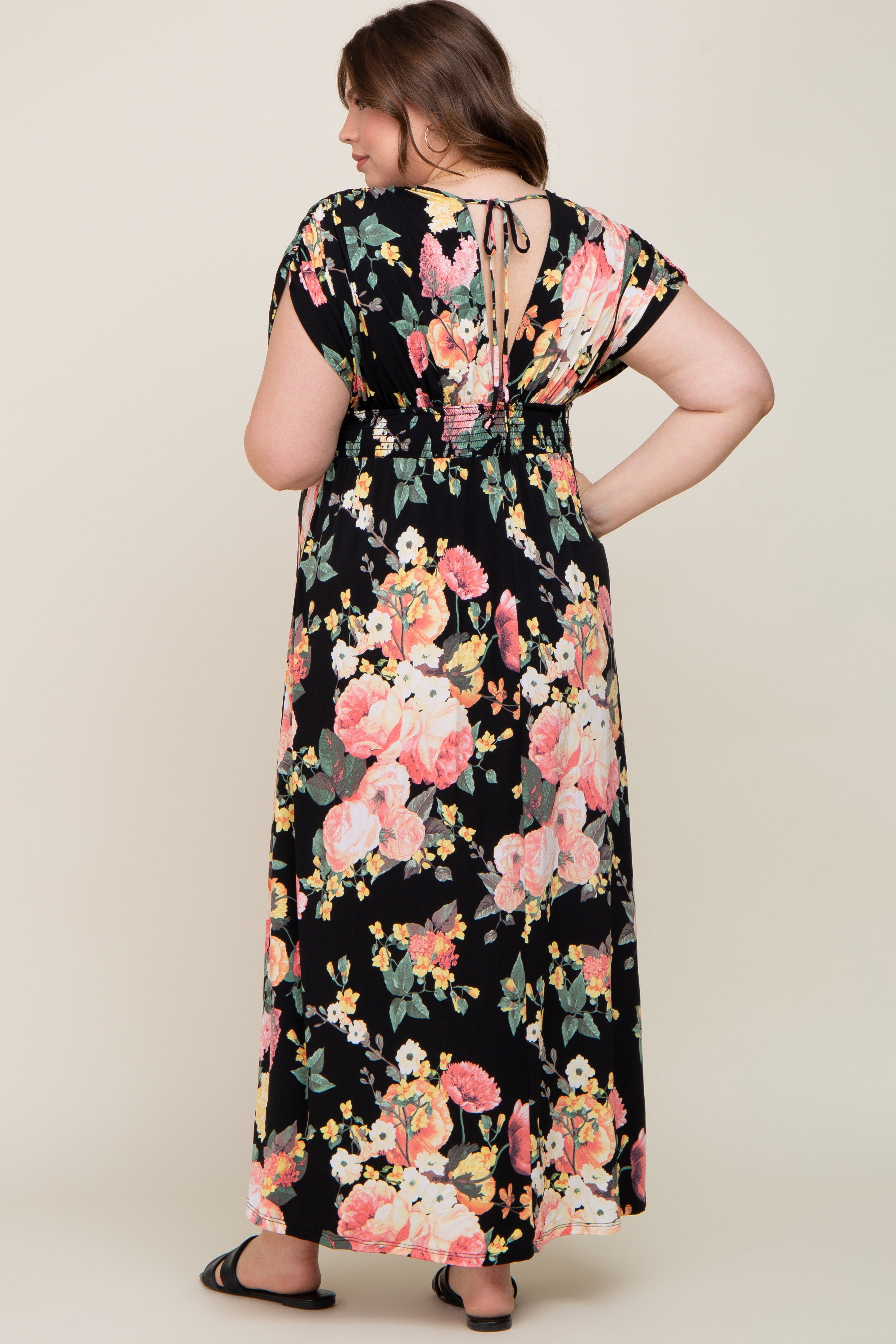 Black Floral Deep V-Neck Maternity Plus Maxi Dress sold by Pinkblush product image thumbnail 3