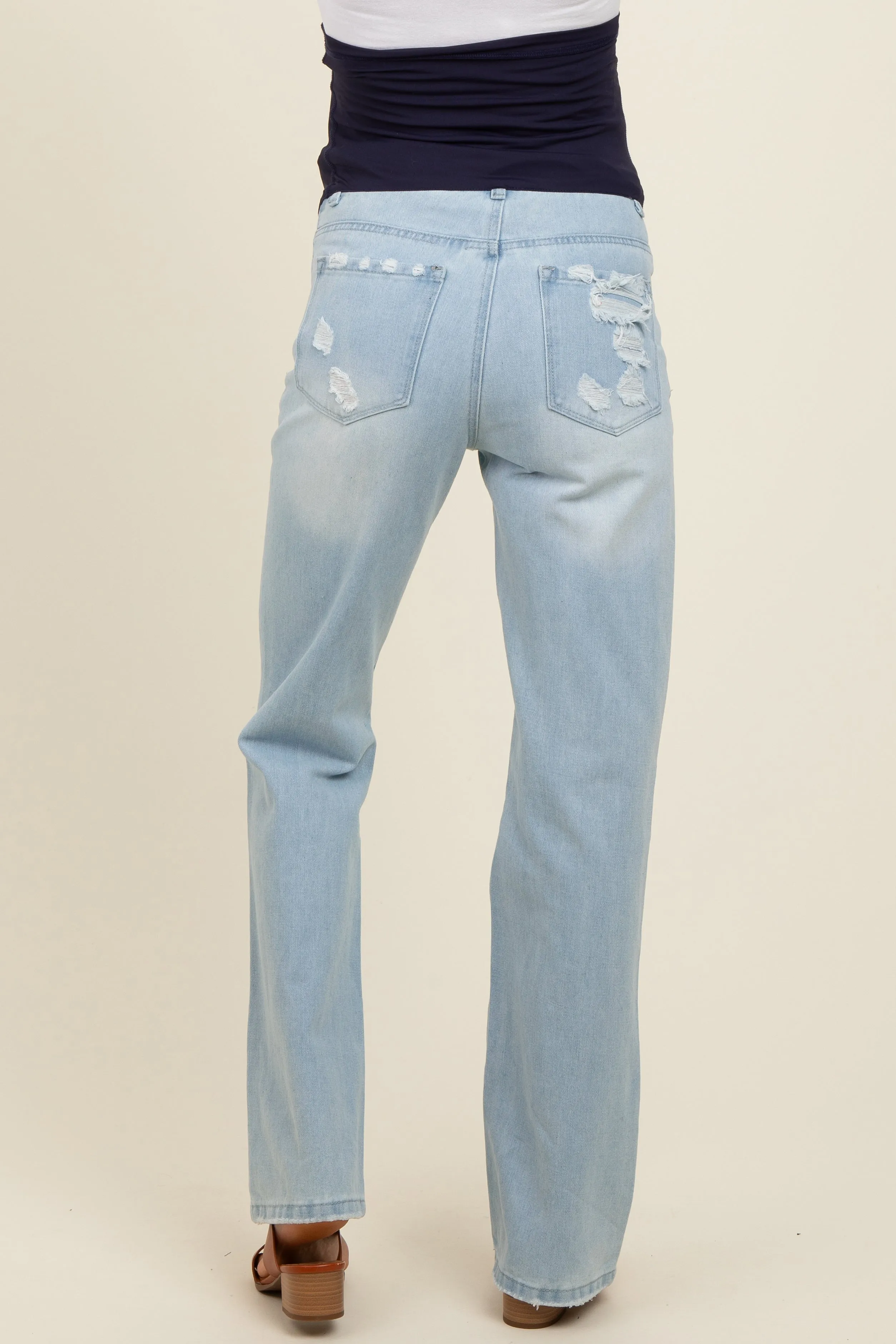 Light Blue Distressed Knee Wide Leg Maternity Jeans sold by Pinkblush product image thumbnail 5