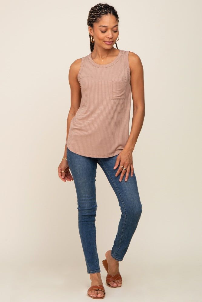 Mocha Sleeveless Ribbed Pocked Top sold by Pinkblush product image thumbnail 4
