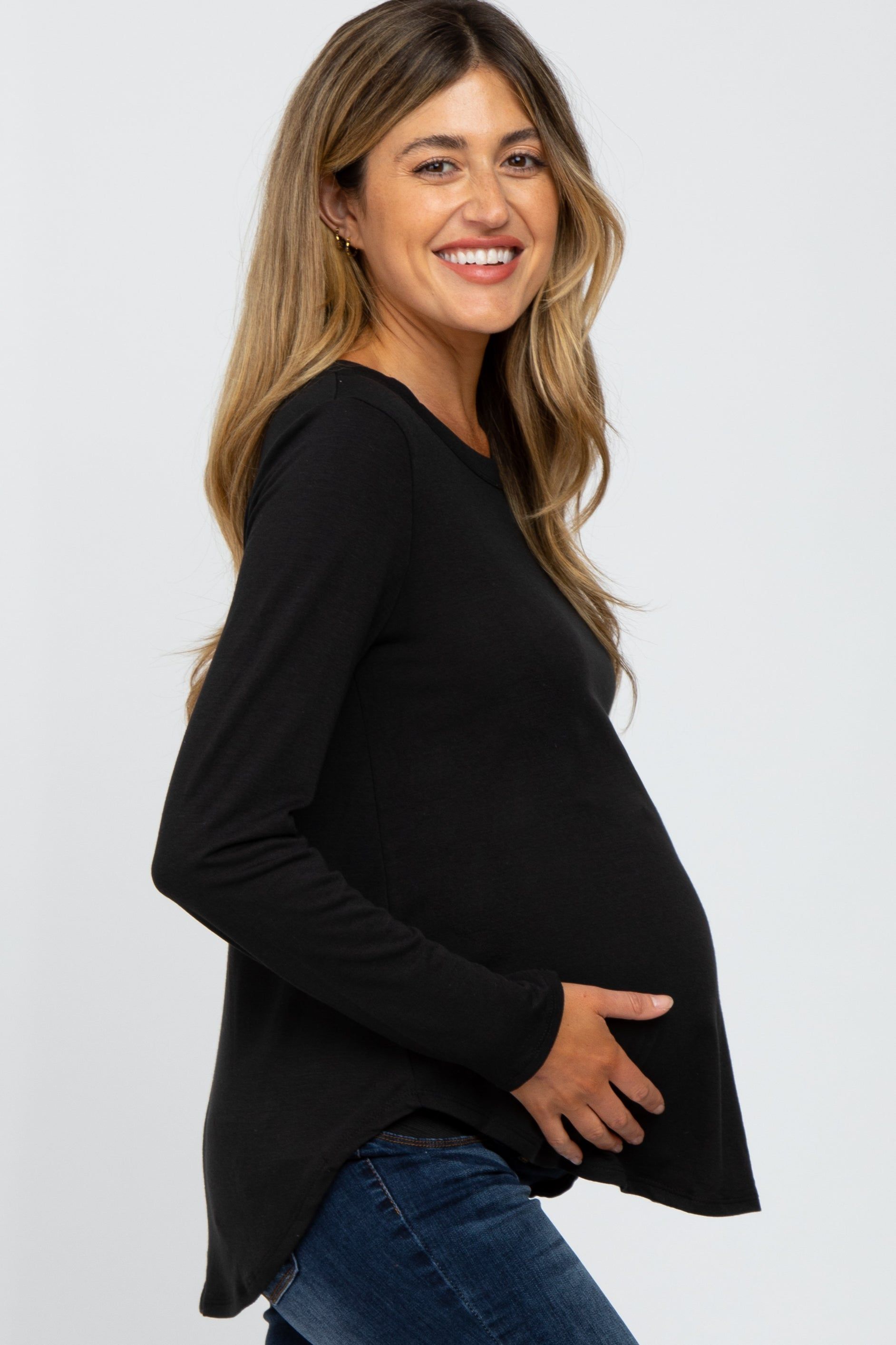Black Basic Maternity Long Sleeve Top sold by Pinkblush product image thumbnail 2