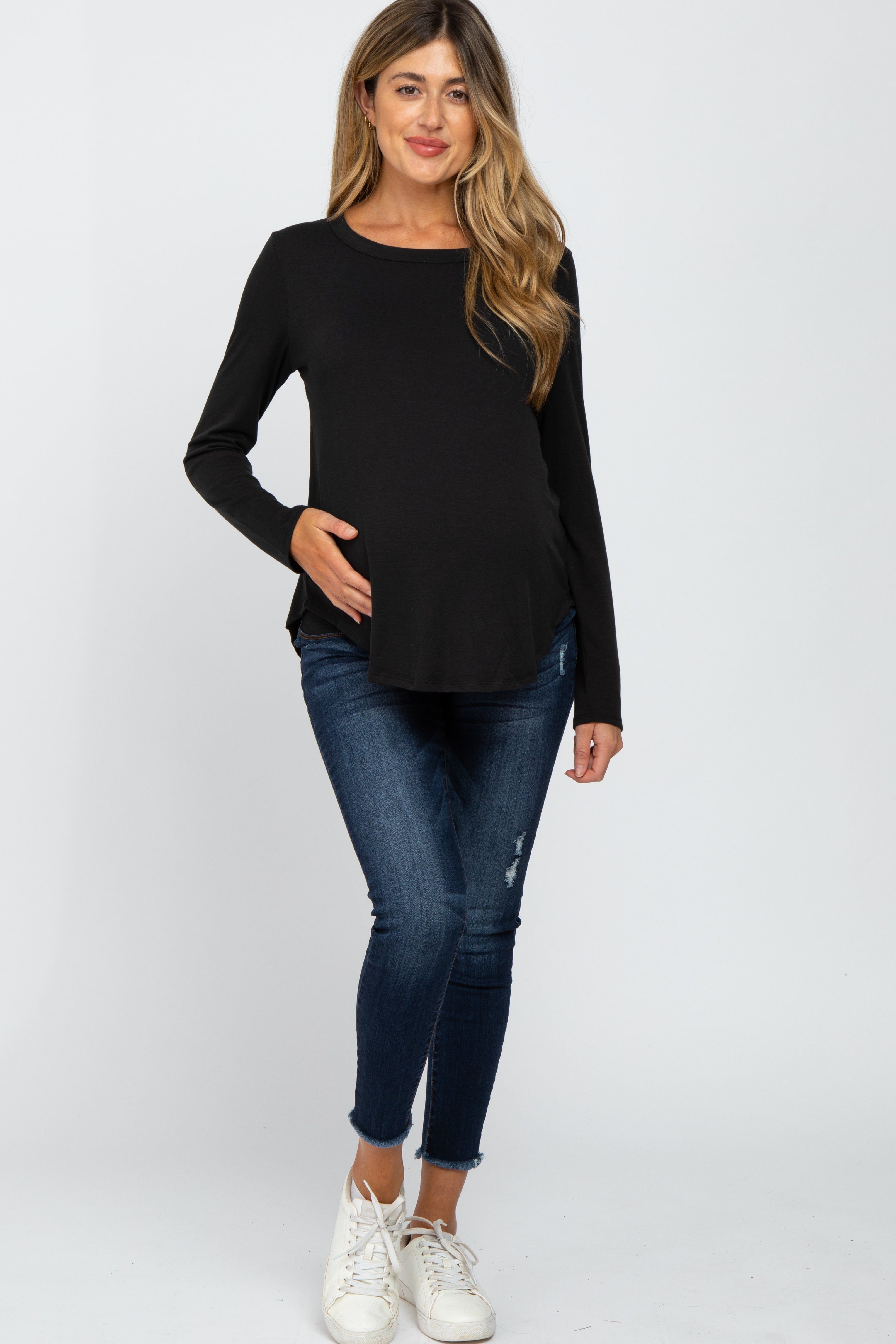 Black Basic Maternity Long Sleeve Top sold by Pinkblush product image thumbnail 4